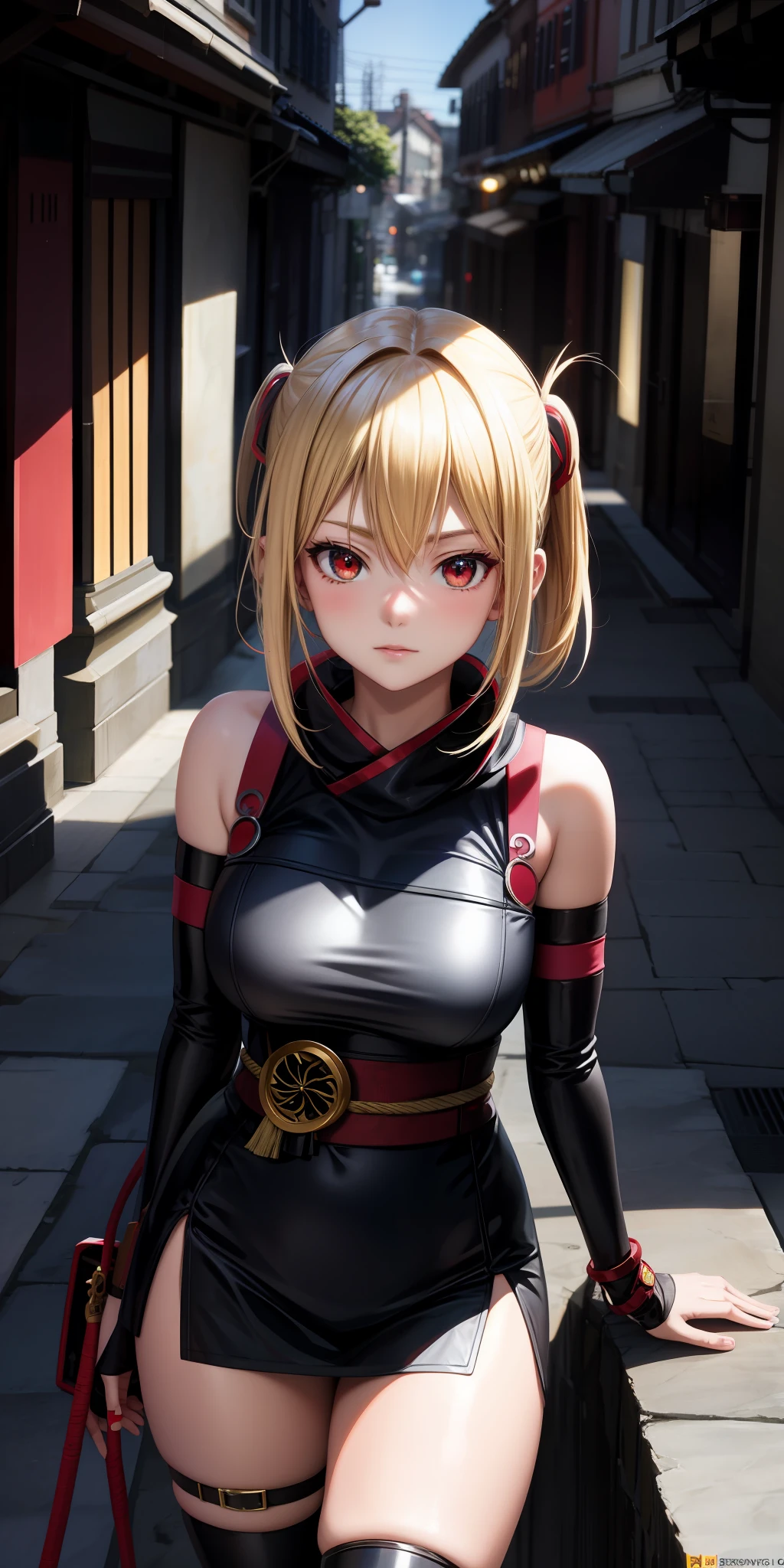 anime, single girl, blonde, red eyes, shinobi