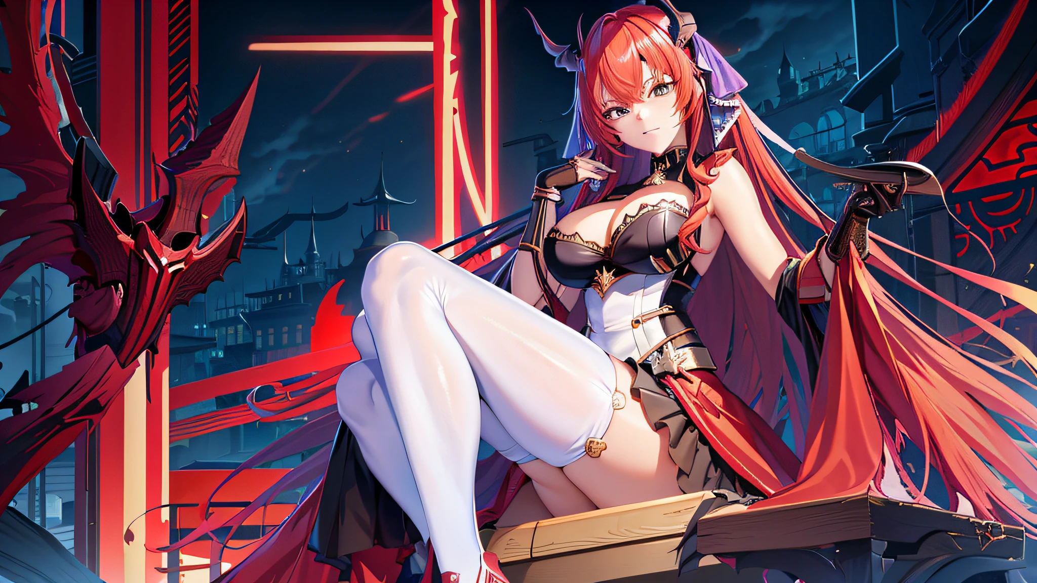 anime girl sitting on a chair with a sword in her hand, demon anime girl, from the azur lane videogame, mika kurai demon, rias gremory, cushart krenz key art feminine, azur lane style, best anime 4k konachan wallpaper, characters from azur lane, ayaka genshin impact, anime goddess