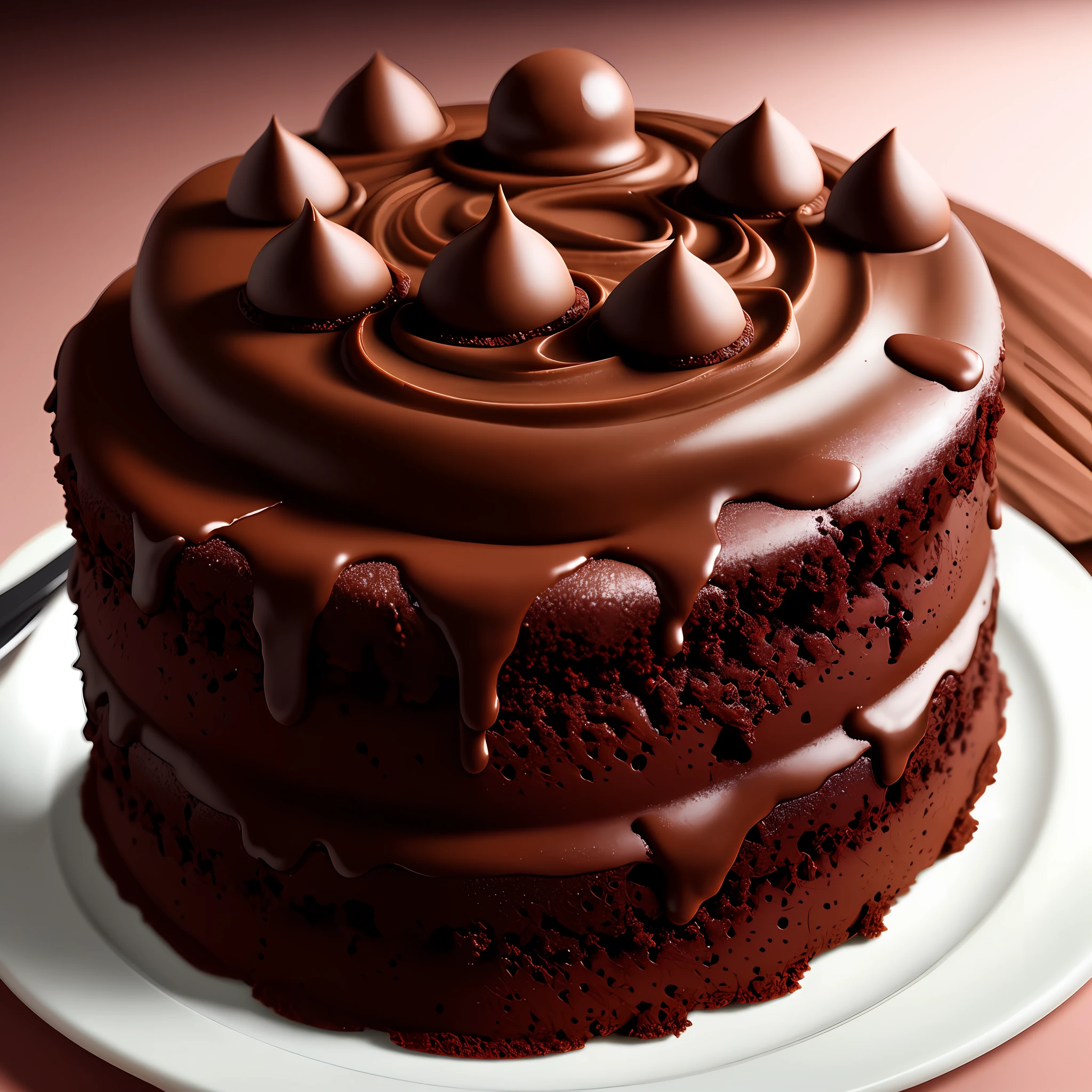 A chocolate birthday cake with a solid background with good lighting