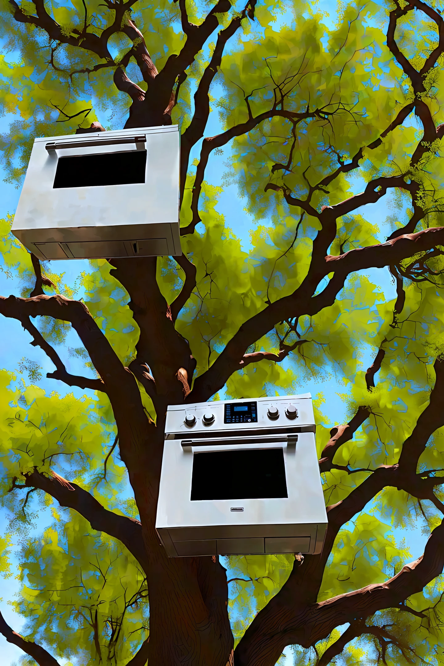 Microwave oven on a tree