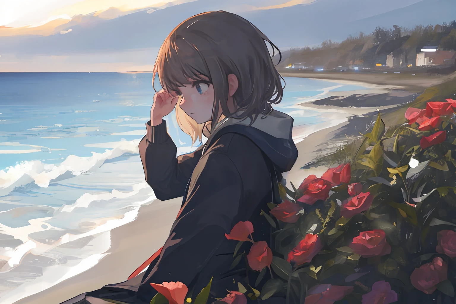 I want to have picture of a sad person from coast to side