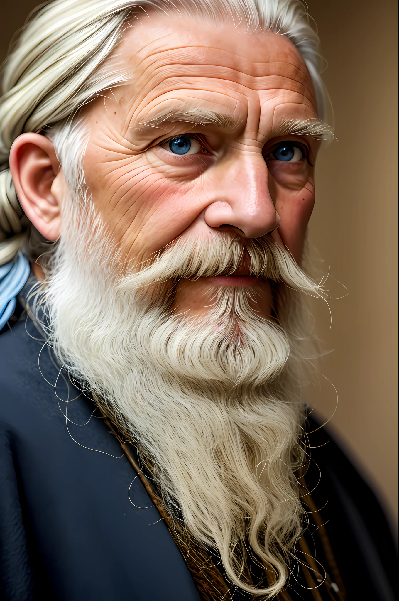 dark theme, ultra resolution, hyper realistic, hdr, absyrdres, cinematic shot, vignette, centered, short DOF,
a closeup portrait of an old man, Scandinavian, looking at camera,
blue old eyes,
short white hair, one braided hair curl, white VIKING BEARD,
missing teeth,
narrow face
dark skin, wide shoulders, weathered by sun and sat water,
royal doublet with gold patterns,
royal chambers
camera focus on an eye, high focal length, dslr, 200mm lens,
photo by Cristina Otero, dark studio, rim lighting, two tone lighting, dimly lit, low key, backlight,