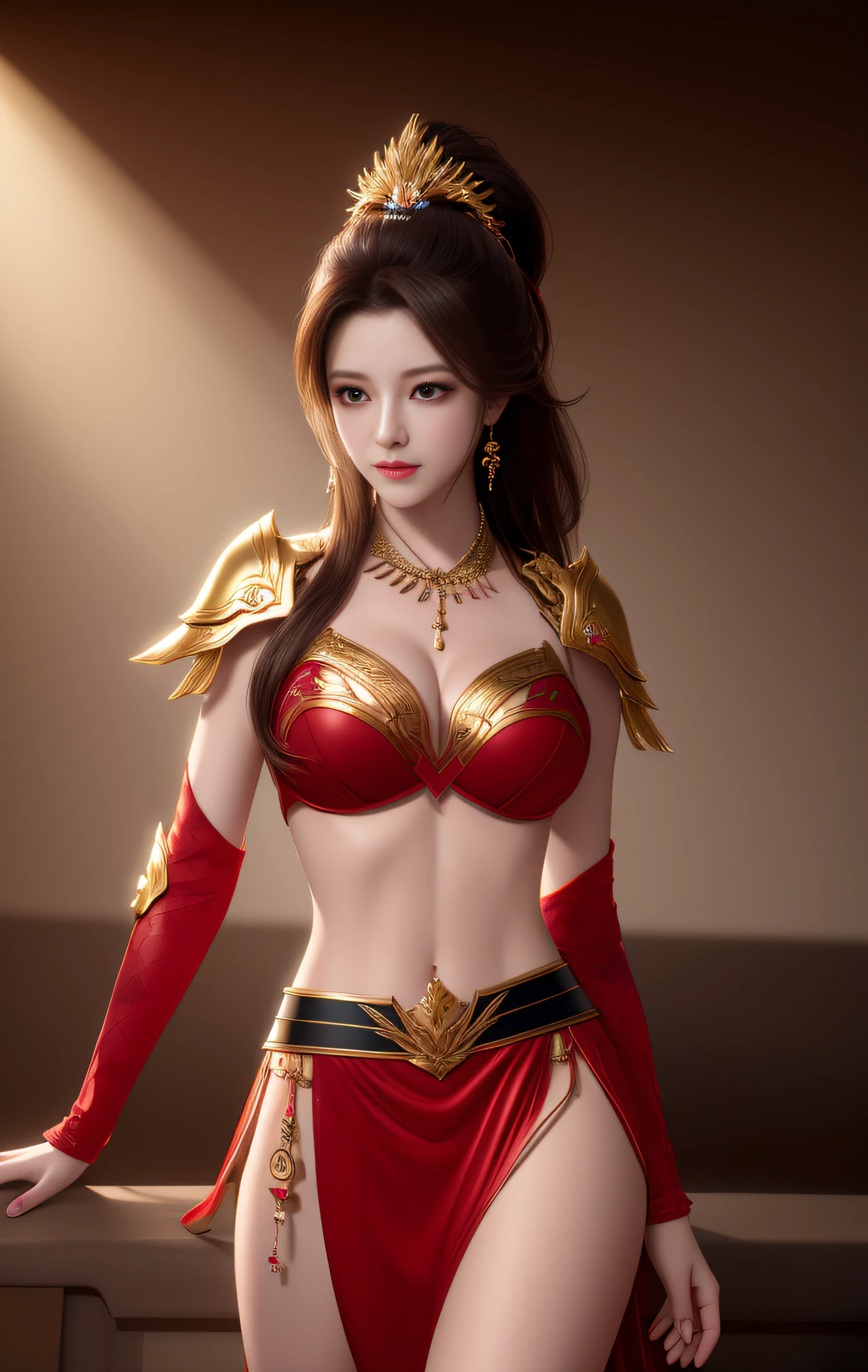 Best Quality, Masterpiece, High Resolution, 1 Girl, Red Metallic Bikini Armor, Cuirass Gold Pattern, Porcelain Skirt, Hair Accessories, Necklace, Jewelry, Beautiful Face, Physics, Tyndall Effect, Realism, Dark Studio, Edge Lighting, Two-tone Lighting, (High Detail Skin: 1.2), 8k UHD, DSLR, Soft Light, High Quality, Volumetric Light, Voyeur, Photograph, High Resolution, 4K, 8K, Background Bokeh Best Quality, Masterpiece, High Resolution, 1 Girl, Red Metal Bikini Armor, Cuirass gold pattern, porcelain skirt, hair accessories, necklace, jewelry, beautiful face, physics, Tyndall effect, realistic, dark studio, edge lighting, two-tone lighting, (high detail skin: 1.2), 8k uhd, DSLR, soft light, high quality, volumetric light, candid photo, high resolution, 4k, 8k, forest background, horseback riding, ponytail hair