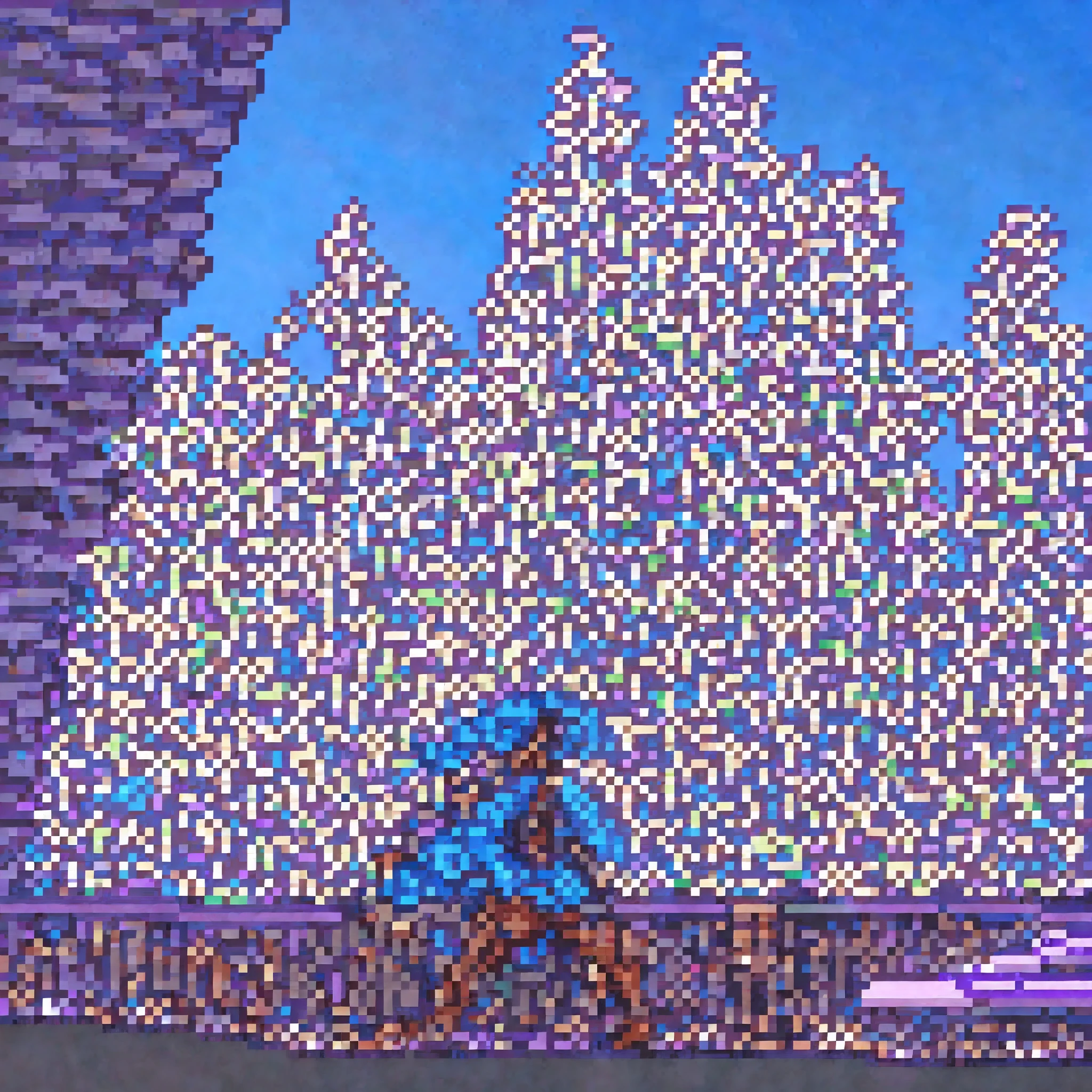 An epic retrofuturistic adventure game scene set in a sprawling cyberpunk cityscape, with towering megatowers, bustling marketplaces, and atmospheric alleyways filled with secrets, immersing players in a dystopian future where technology and humanity collide, Game asset, 2D pixel art, evoking a nostalgic 16-bit style to evoke the spirit of classic gaming