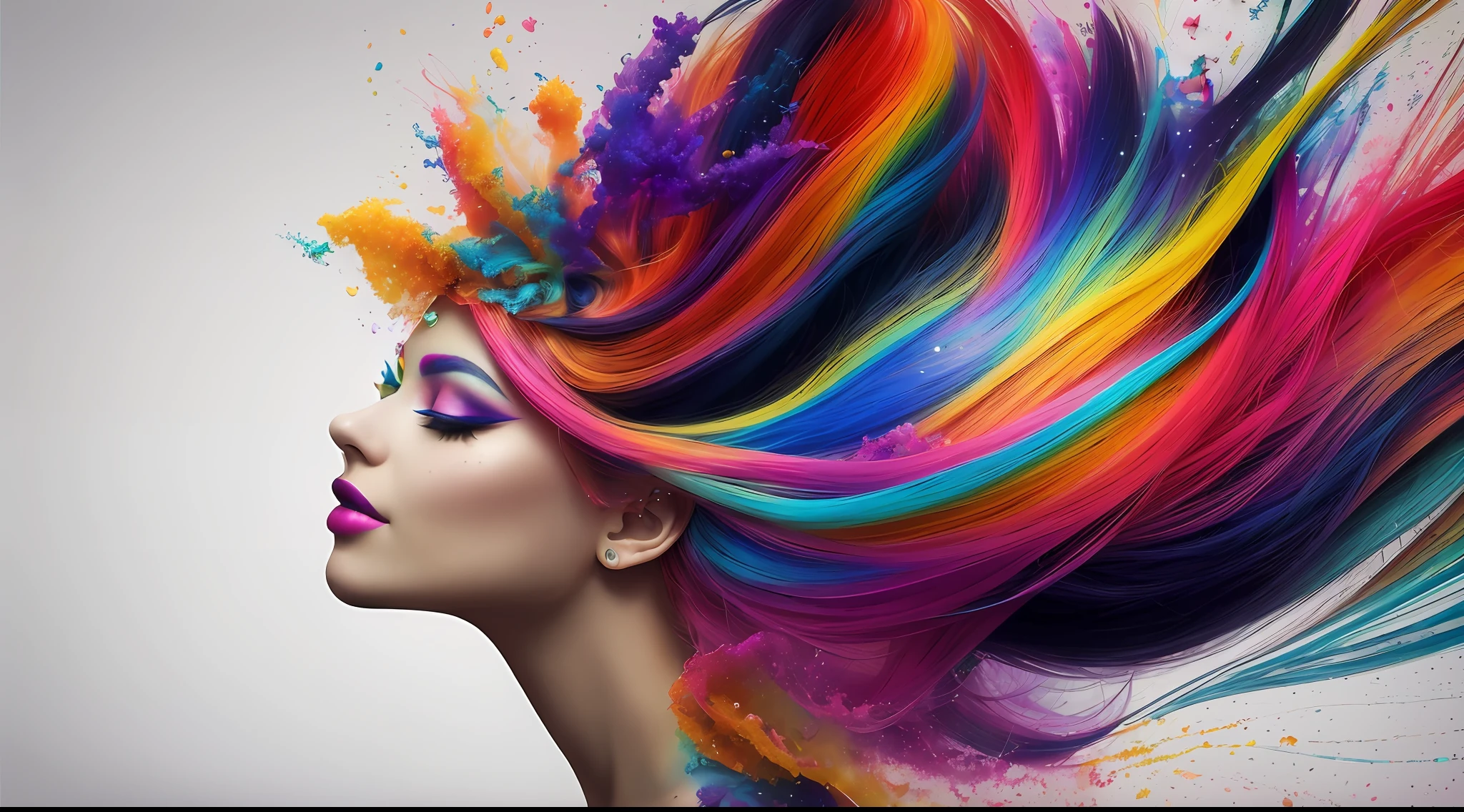 arafed woman with colorful hair and makeup posing for a picture, colorful picture, beautiful art uhd 4 k, colorful art, colorful digital art, colorful photo, full color digital art, psychedelic hair, colorful hair, colorful illustration, color explosion, colorful hairs, grungy woman with rainbow hair, colourful digital art, colorful image, colorful digital painting, colourful artwork