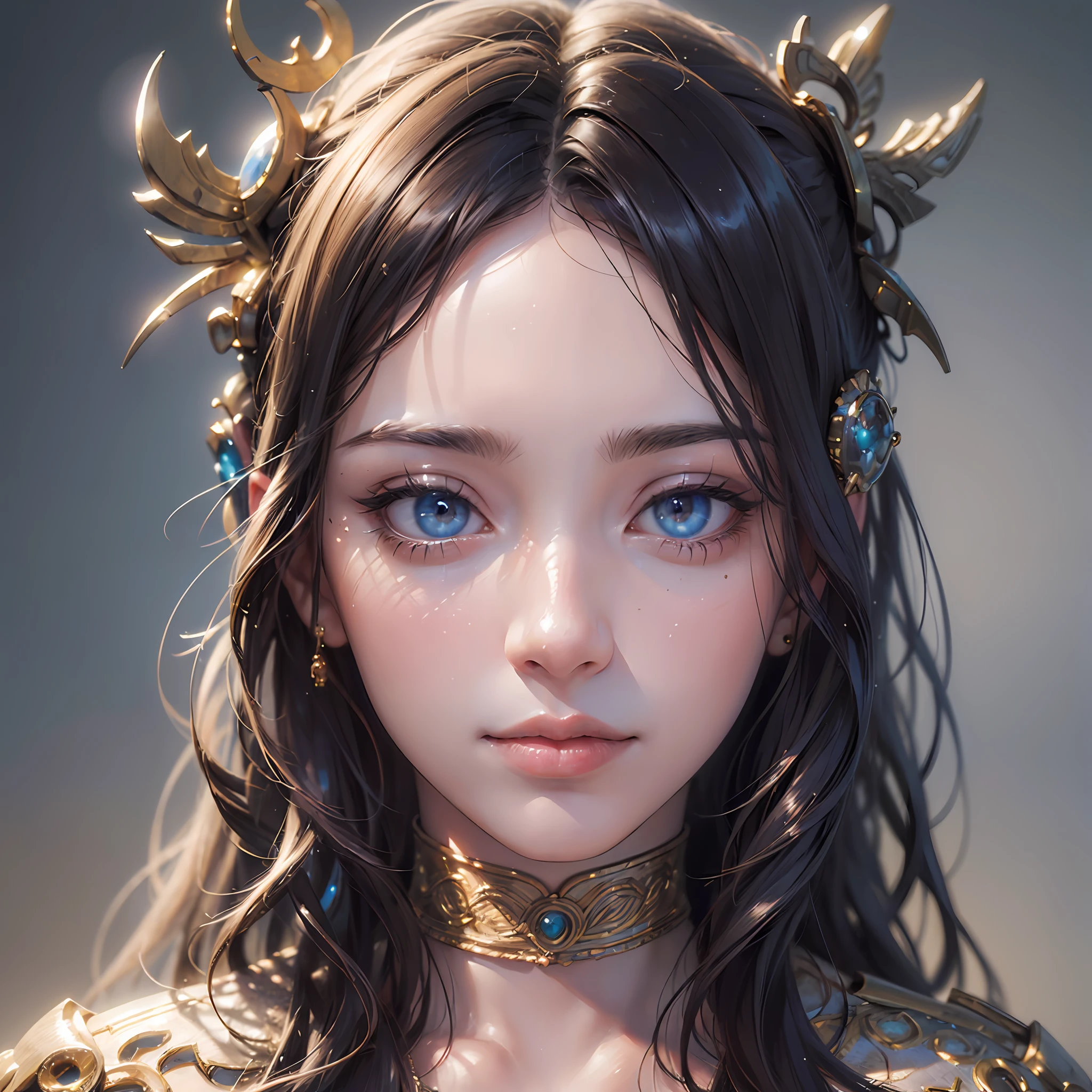 (Photorealistic:1.4),(Masterpiece, Sidelighting, Exquisite Eye Detail:1.2), Portrait, Realistic 3D face, Shimmering Eyes, Luminous Hair, Radiant Skin, Solo, Shy, (Midriff).