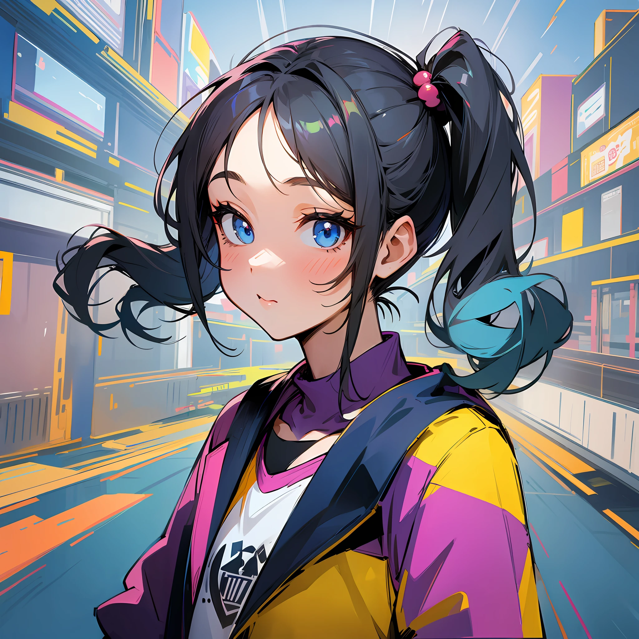 Side ponytail, cartoon, cute, girl --auto --s2