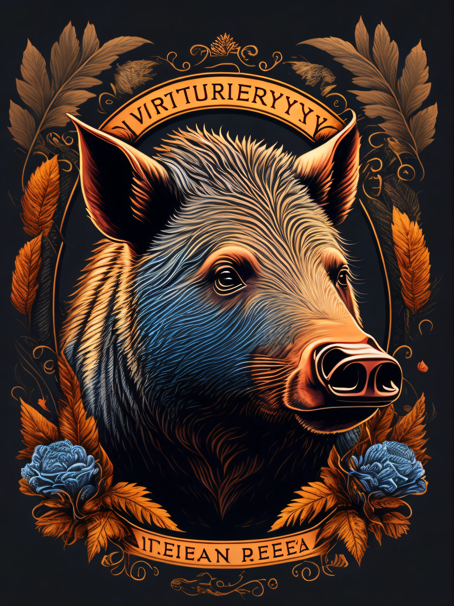 (masterpiece), best quality, ultra-detailed, extremely detailed vector-art of a t-shirt design featuring a wild boar, rzminjourney style.