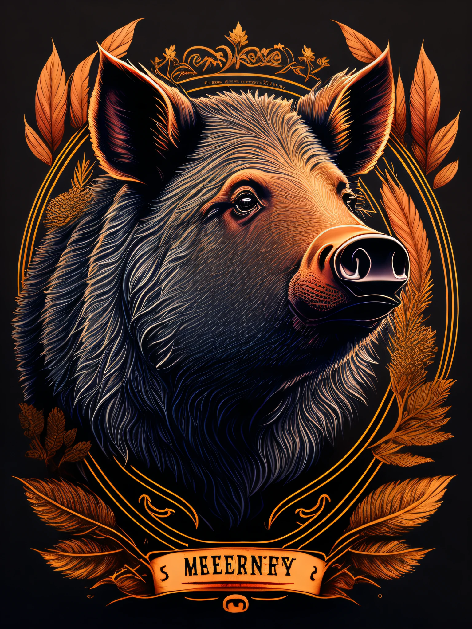 (masterpiece), best quality, ultra-detailed, extremely detailed vector-art of a t-shirt design featuring a wild boar, rzminjourney style.