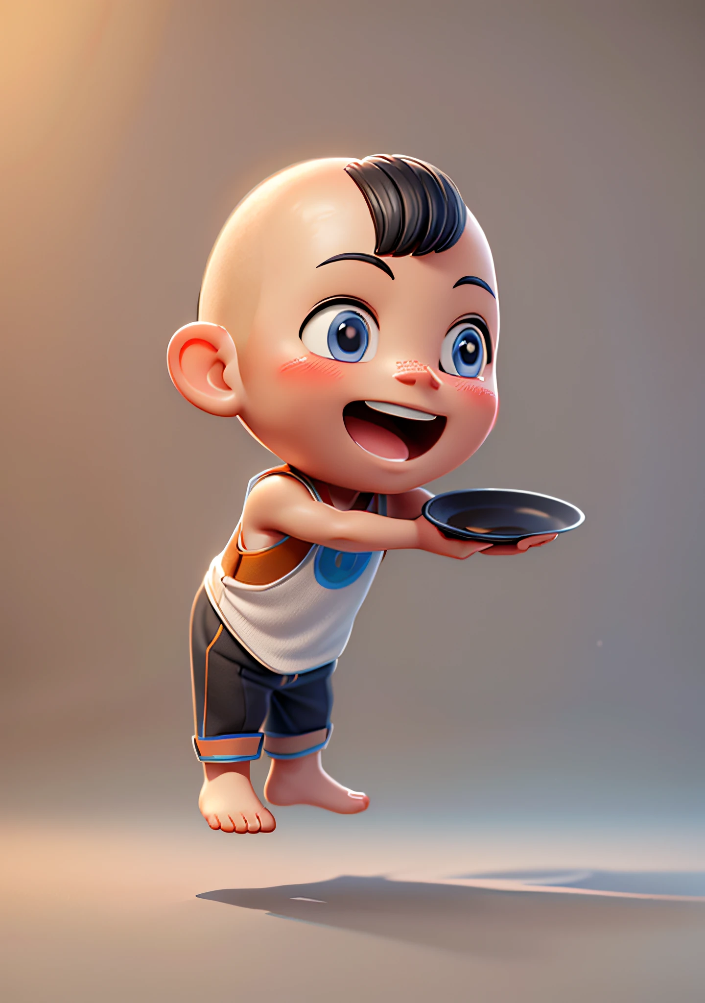 (Masterpiece: 1.3), (Best Quality: 1.3), (Masterpiece: 1.3), (Best Quality: 1.3), (8k wallpaper), (Ultra High Resolution), Full Body, (Bicephal: 2), (Natural Skin Texture), (Beautiful & Beautiful), (Very Detailed CG, Intricate Details), White Background, (White Background: 1.5), .pixar, 3D, C4D, blender, 1 Boy, cute, happy face, Bald head, Solo, Chibi, ( Chinese style: 1.5), Hanfu, red belly pocket, horse face clothing, barefoot.