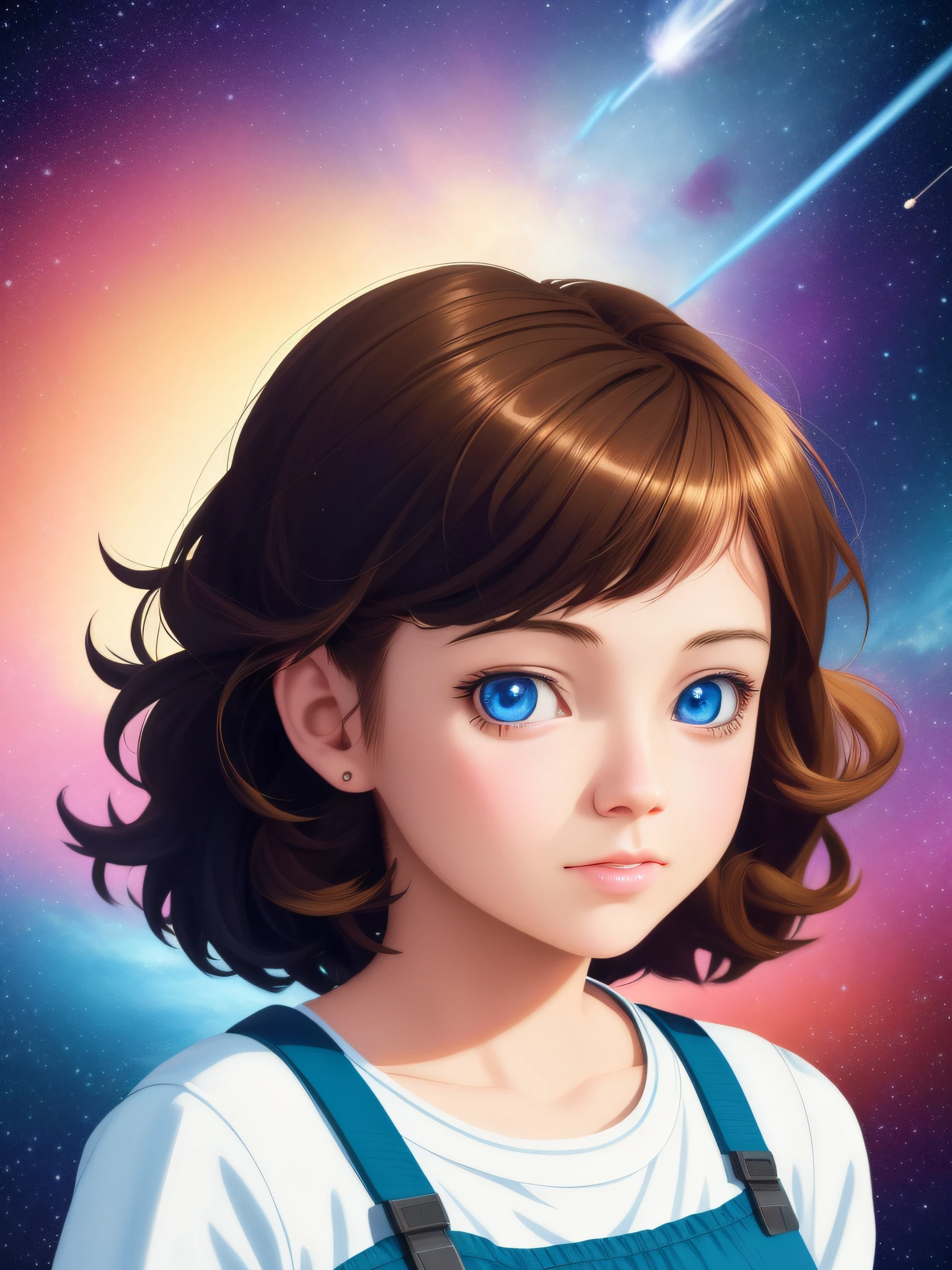 anime girl with blue eyes staring at a shooting star, portrait anime space cadet girl, kawaii realistic portrait, anime style portrait, anime girl with cosmic hair, girl in space, digital anime illustration, 🤤 girl portrait, detailed digital anime art, cute detailed digital art, realistic anime 3 d style, realistic cute girl painting, cute art style, epic portrait illustration