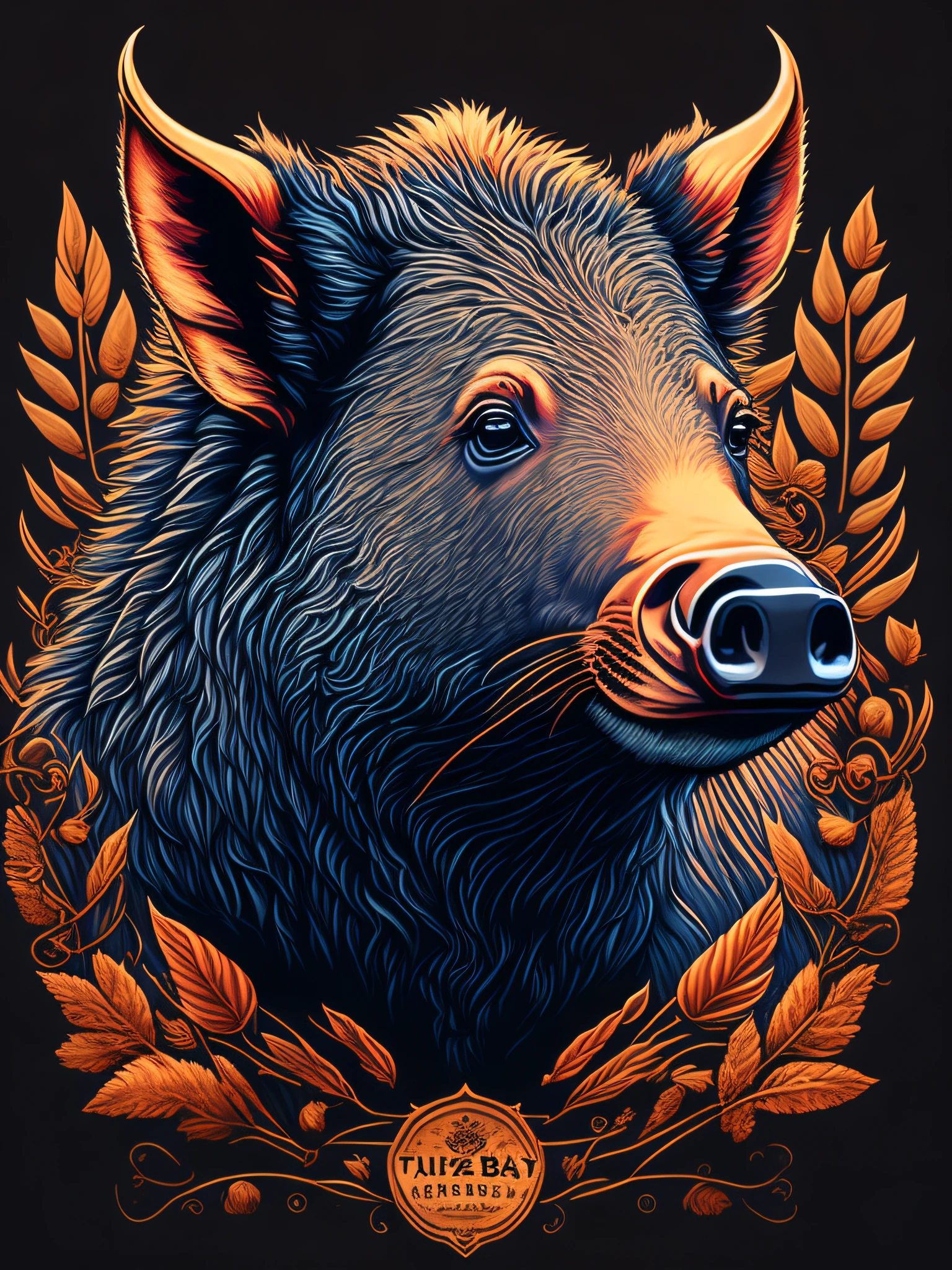 (masterpiece), best quality, ultra-detailed, extremely detailed vector-art of a t-shirt design featuring a wild boar, rzminjourney style.