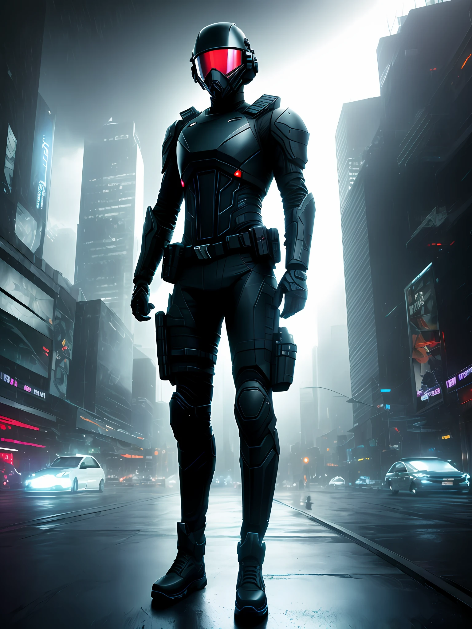 hyperrealistic dark photoshot of (((full body: 2.0)))((desepticon, s.w.a.t)),mask, helmet, black glasses, M16, bluster, posing, agressive view, acsonometric direction, futuristic architecture, wet city background, overdetailed texture, hdr+, 8k, QHD, backlighting, glow, unreal engine, dynamic lighting, beautyfull refraction, ((low-key lighting, dimly light)), saturated colors, vignette: 1.5