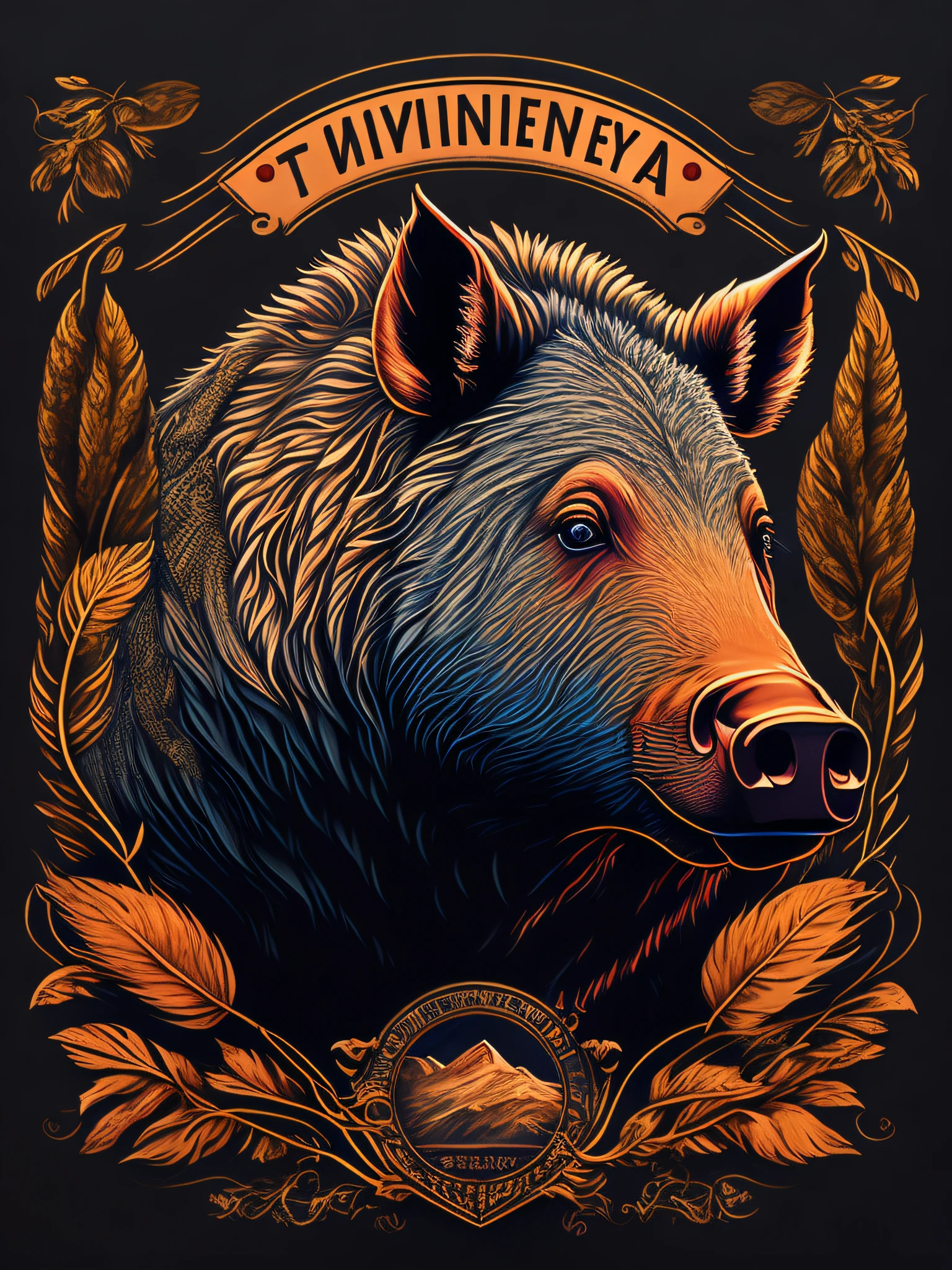 (masterpiece), best quality, ultra-detailed, extremely detailed vector-art of a t-shirt design featuring a wild boar, rzminjourney style.