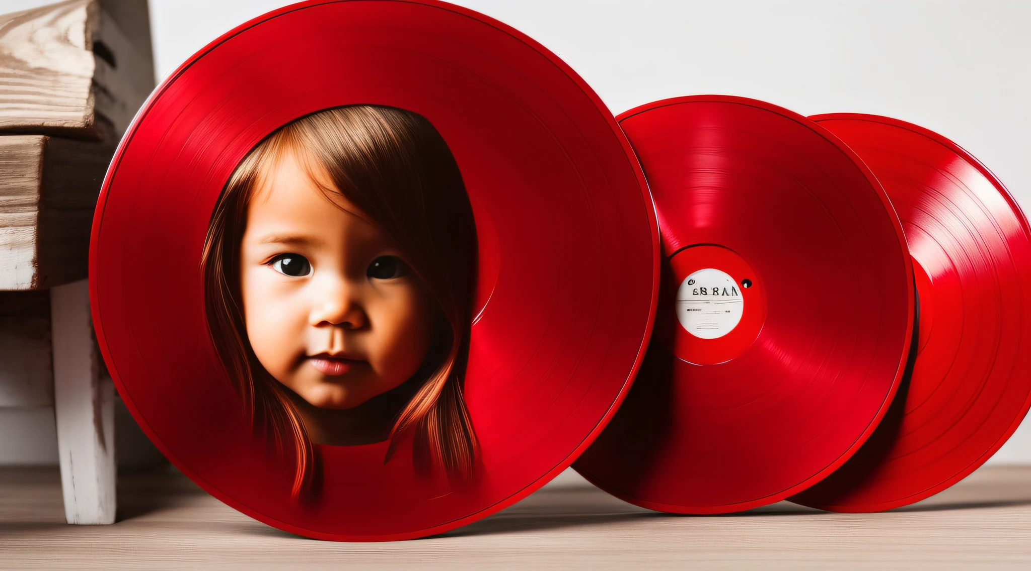 A red vinyl record with a girl's face blonde child long hair,