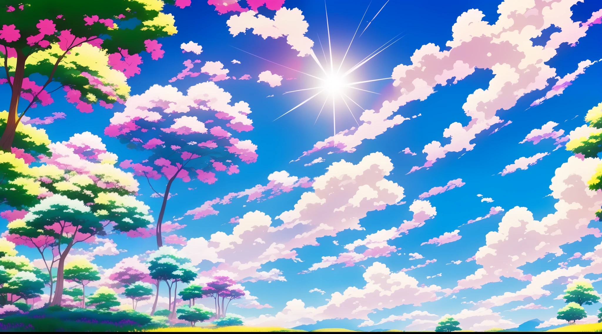 Dazzling sun, blue sky, anime