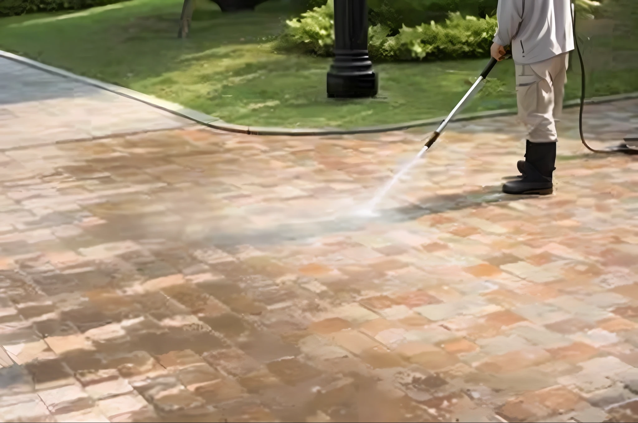 arafed man using a pressurer to clean a brick patio, power washed texture, clean image, smooth clean texture, smooth clean surfaces, s clean lines, paved, clean detailed, clean streets, hyperdetailed!!, accurate detail, surfaces blemishes, 8 k cleaning future, 8k cleaning future, insanly detailed, very professional, dirt stains
