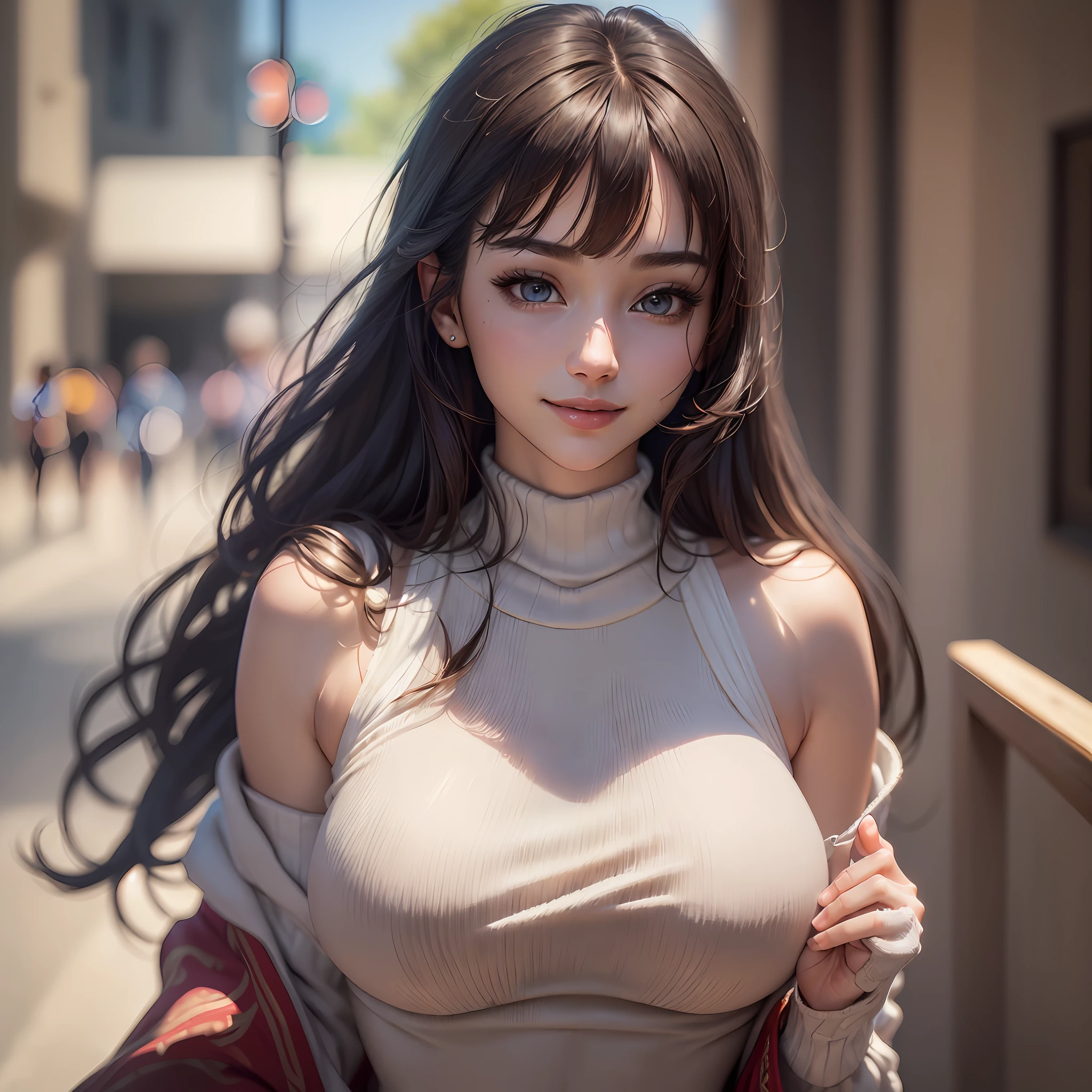 Masterpiece, top quality, ((((Realistic, Photorealistic: 1.37))), 8K, very delicate and beautiful, wonderful, official art with attention to detail, ridiculous, incredibly ridiculous, huge file size, super detailed, very detailed, (beautiful detailed girl), very detailed eyes and face, beautiful detailed eyes, light on the face, nsfw, (one girl), look at the viewer, ( Perfect female figure), slim waist, (Korean beauty), full body, big breasts, standing, abdomen, summer knit, tight dress, feminine look, with bangs, smile --auto --s2