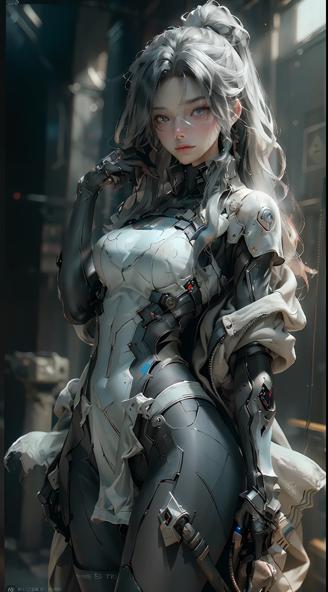 ((Best Quality)), (Masterpiece)), (Details:1.4), 3D, Beautiful Cyberpunk Woman Image,HDR (High Dynamic Range),Ray Tracing,NVIDIA RTX,Super Resolution,Unreal 5,Subsurface Scattering,PBR Texturing,Post-Processing,Anisotropic Filtering,Depth of Field,Maximum Clarity and Sharpness, Multilayer Textures, Albedo and Specular Maps, Surface Shading, Accurate Simulation of Light-Material Interactions, Perfect Proportions, Octane Rendering, Two-Tone Lighting, Wide Aperture, Low ISO, White Balance, Rule of Thirds, 8K RAW, Precise iris depiction, looking at the viewer with a calm and goddess-like happiness, Super beautiful background drawn by WLOP