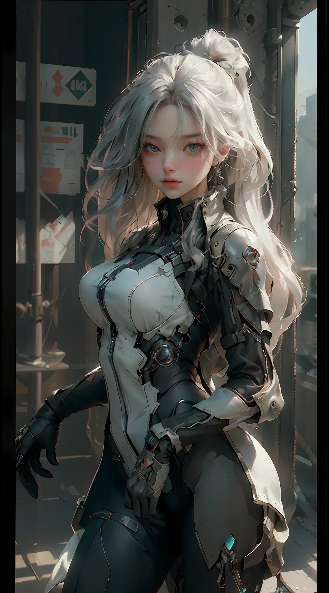 ((Best Quality)), (Masterpiece)), (Details:1.4), 3D, Beautiful Cyberpunk Woman Image,HDR (High Dynamic Range),Ray Tracing,NVIDIA RTX,Super Resolution,Unreal 5,Subsurface Scattering,PBR Texturing,Post-Processing,Anisotropic Filtering,Depth of Field,Maximum Clarity and Sharpness, Multilayer Textures, Albedo and Specular Maps, Surface Shading, Accurate Simulation of Light-Material Interactions, Perfect Proportions, Octane Rendering, Two-Tone Lighting, Wide Aperture, Low ISO, White Balance, Rule of Thirds, 8K RAW, Precise iris depiction, looking at the viewer with a calm and goddess-like happiness, Super beautiful background drawn by WLOP