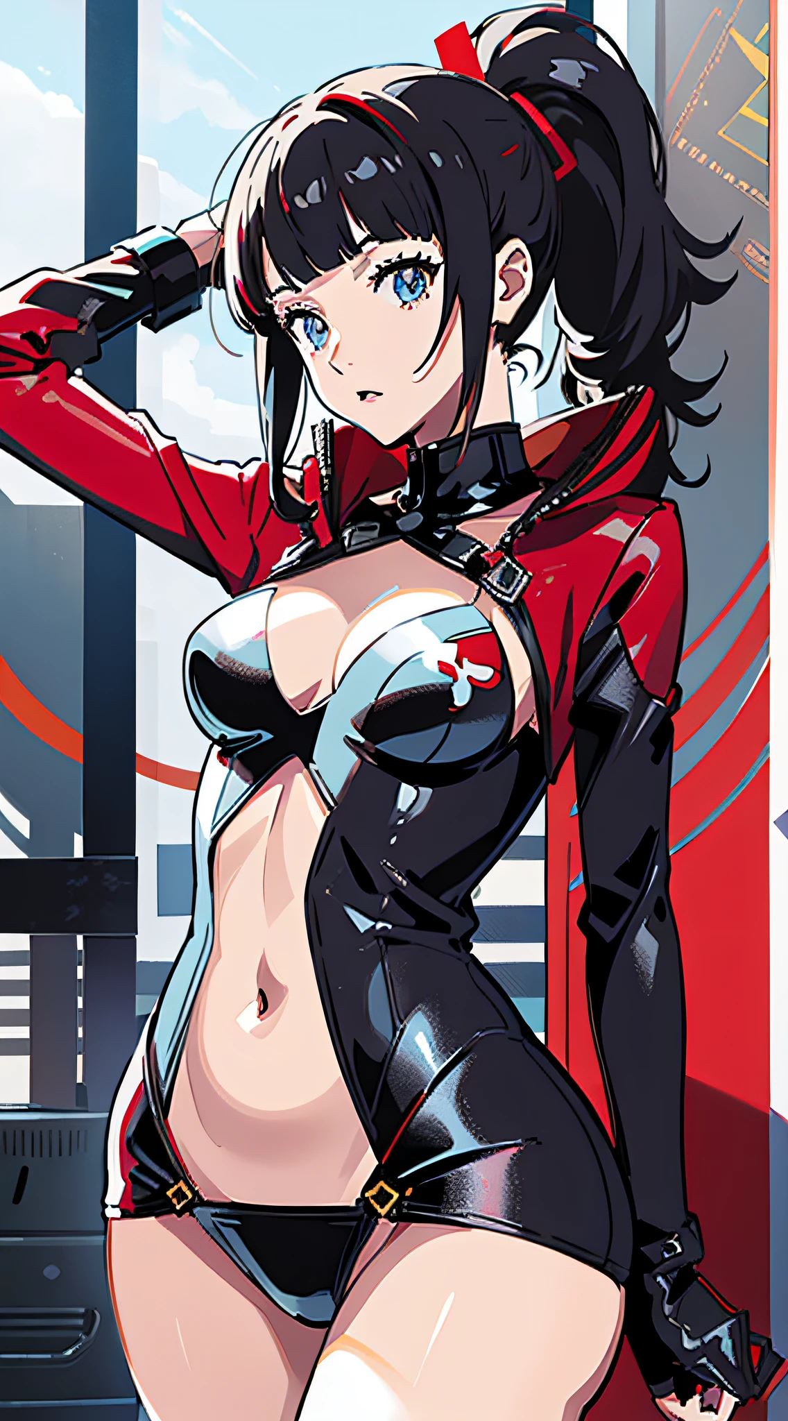 Persona 5 Art Style wlop, Persona 5 Art Style, Persona 5 Style, Kasumi Yoshizawa, Girl in a Swimsuit, Full Length Image, High Image Quality, Ponytail, Small Breasts, Bangs, Smooth Thighs, Patsun, Top Quality, Ultra High Definition, Fine Eyes, Slender Legs, Fine Beautiful Eyes, 8K, White Bikini,