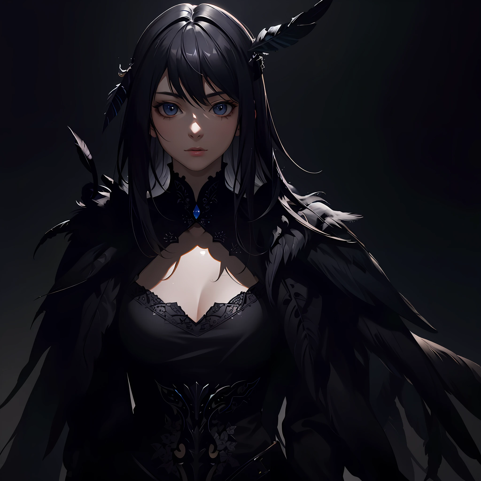 Dark style, feathers, (illustration: 1.0), epic composition, realistic lighting, HD details, masterpiece, best quality, (very detailed CG unified 8k wallpaper)