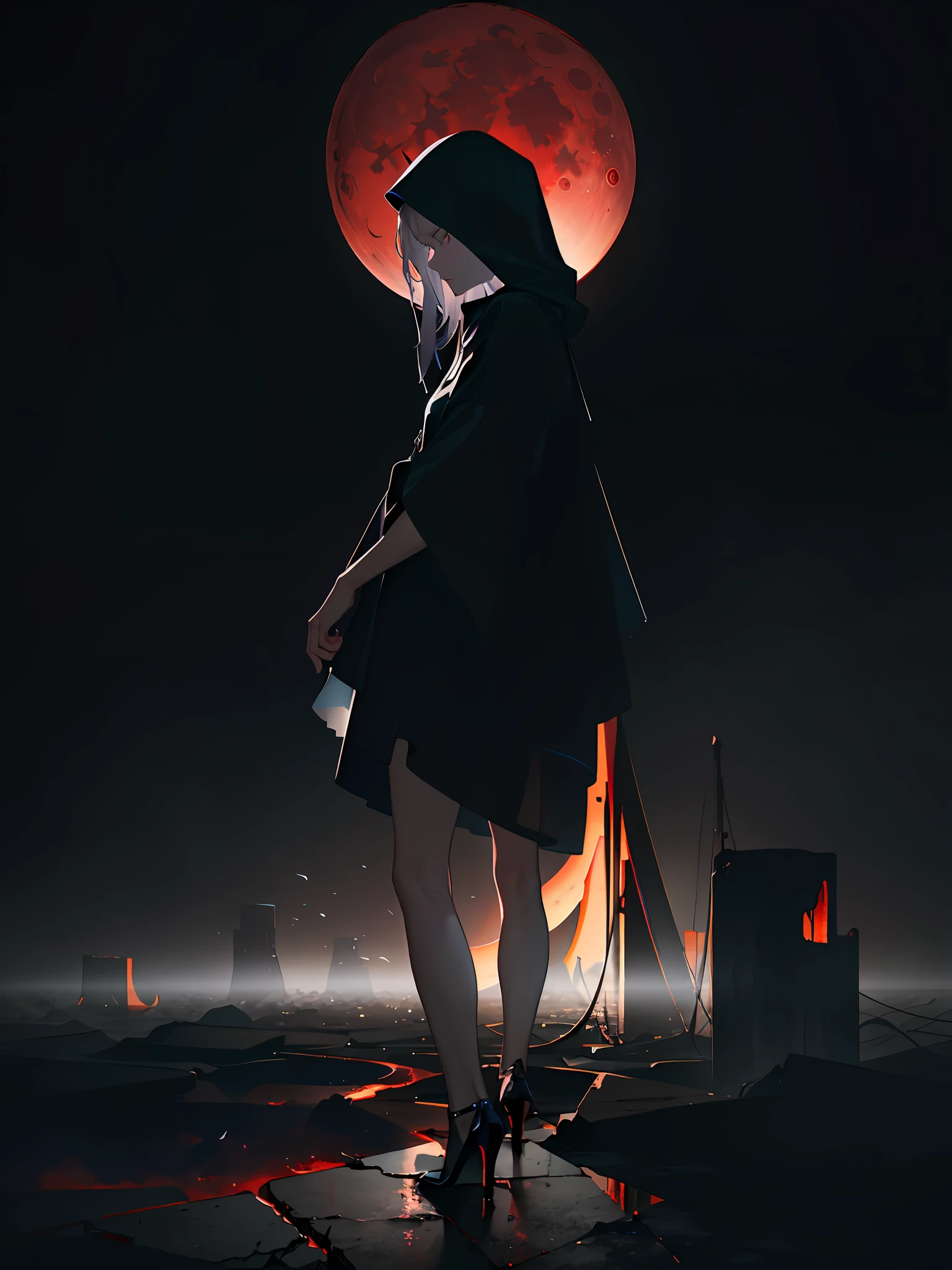 Simple colors, cold tones, dark night, blood moon, city, broken bridge, gloomy, corners, gravel, thick fog obscuring white bones, suspense, style ethereal abstraction, (illustration: 1.0), epic composition, HD details, masterpiece, best quality, (very detailed CG unified 8k wallpaper) --v 6