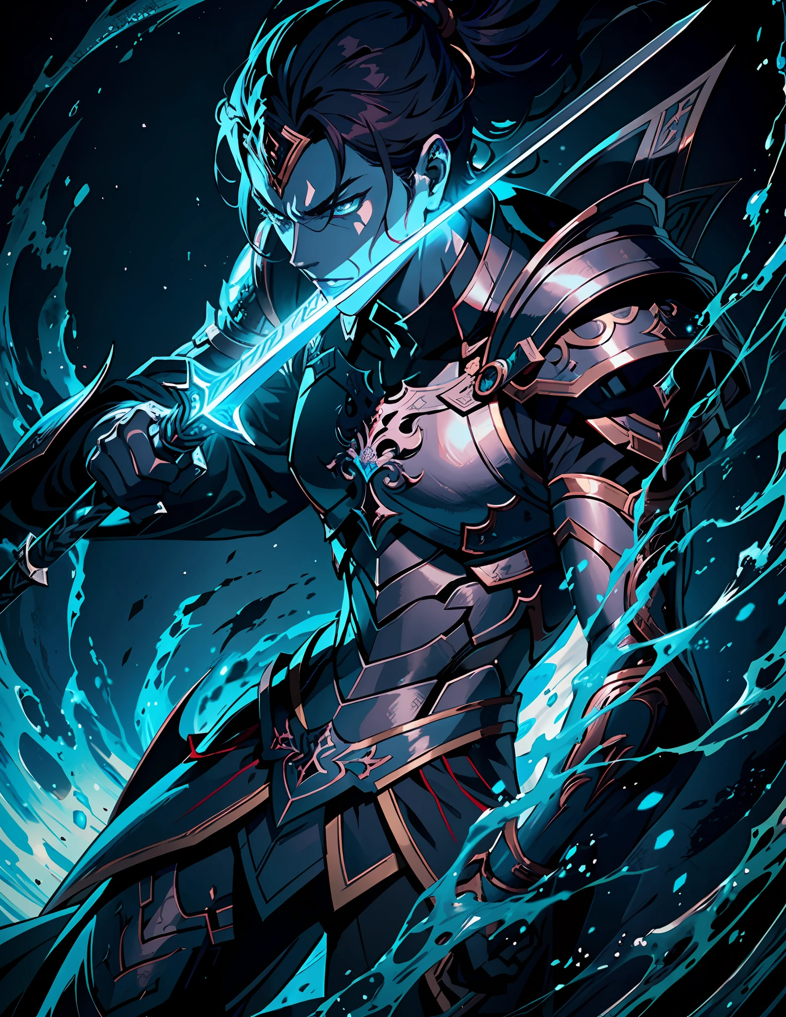 a close up of a male with a sword and armor, by Yang J, beautiful male god of death, dark fantasy style art, 2. 5 d cgi anime fantasy artwork, epic fantasy digital art style, epic fantasy character art, epic exquisite character art, demon armor, detailed digital 2d fantasy art, dark fantasy character design, by Shen Zhou, demon lord