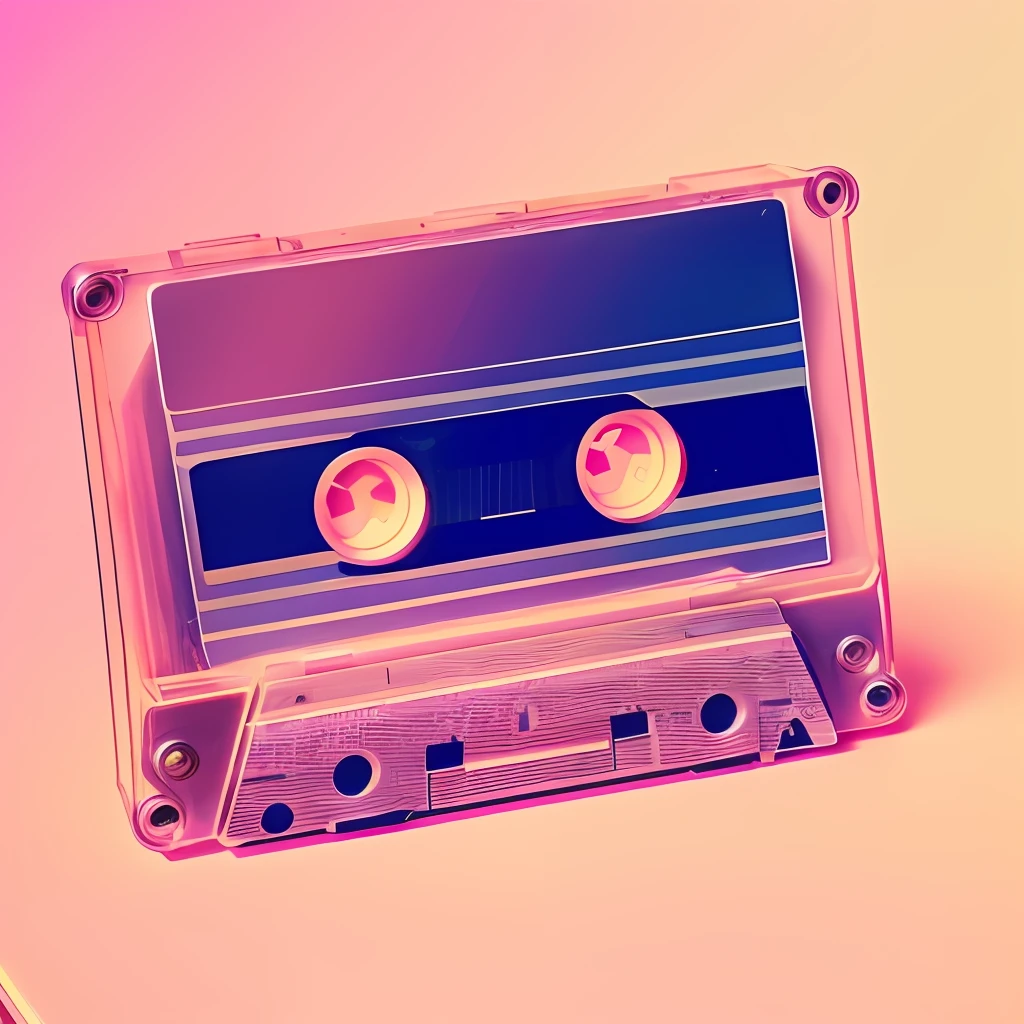 there is a cassette with two buttons on it sitting on a table, cassette tape, cassette, old tape, pastel synthwave, retro pink synthwave style, cassette futurism, cassette futurist, 8 0 ies aesthetic, grainy tape, used tape, synthwave aesthetic, (synthwave), ( ( ( synthwave ) ) ), lofi art, ((synthwave))