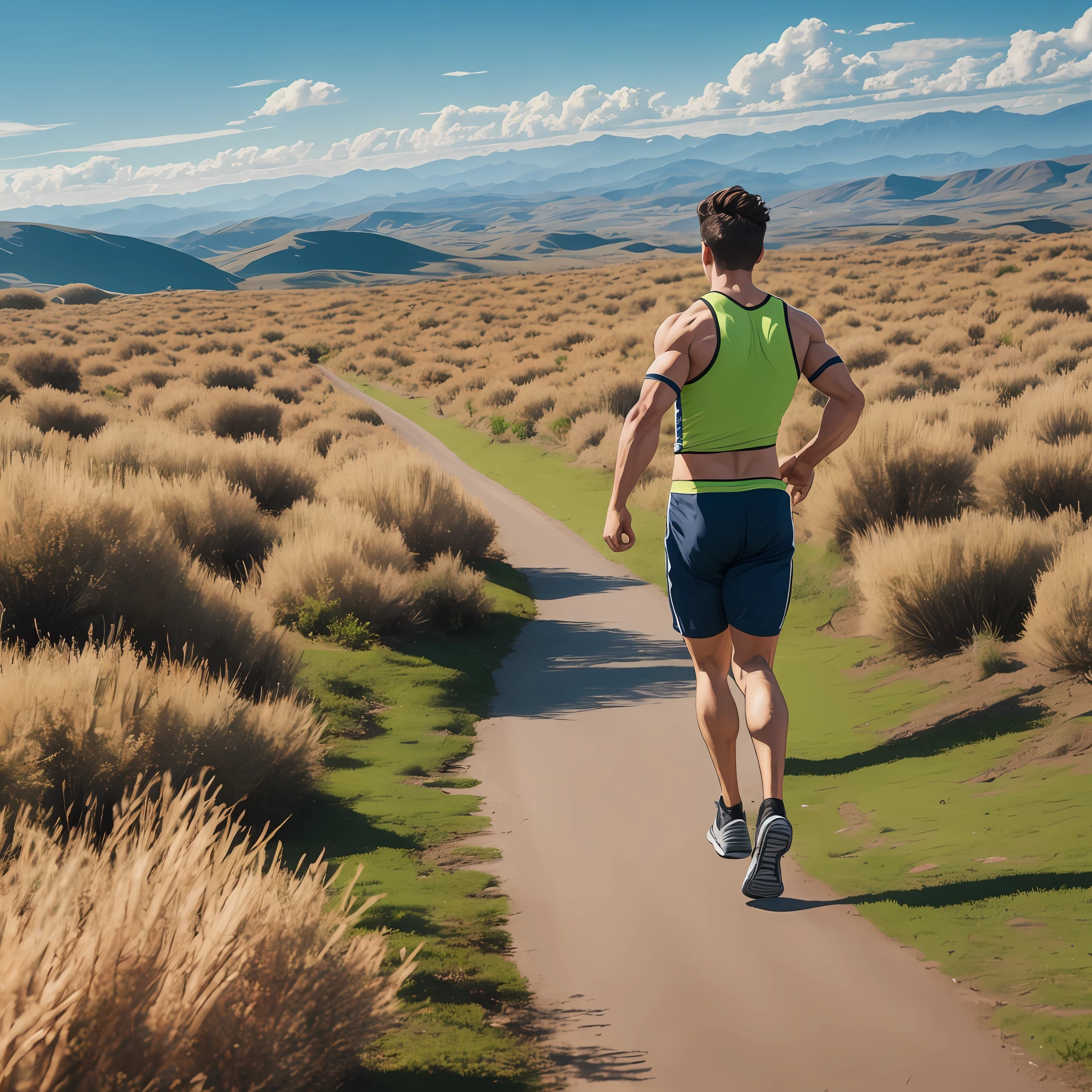 Person in the open air with a landscape and doing physical exercises workouts with real appearance in 4k --auto --s2