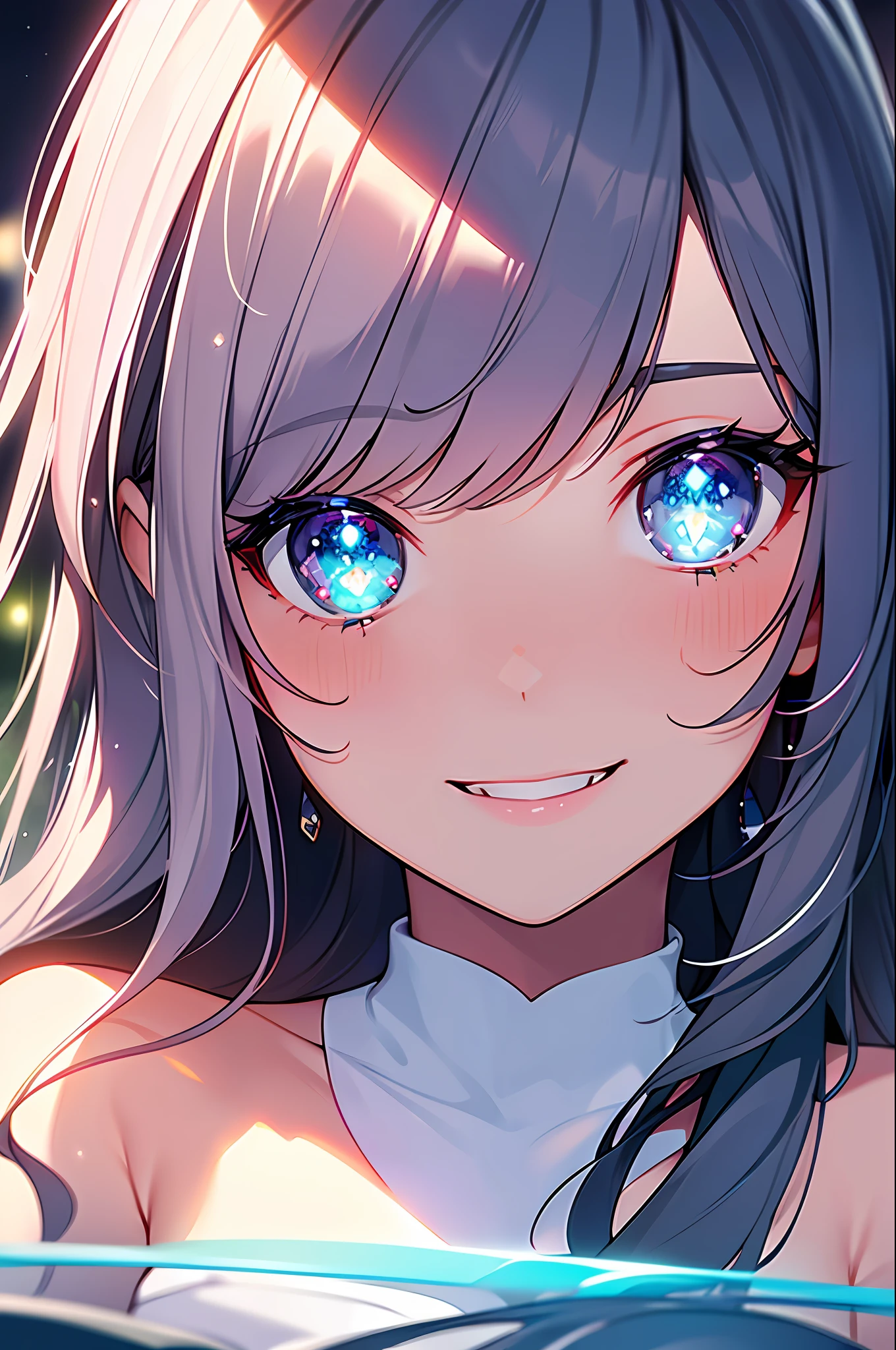 (Masterpiece:1.2), Top Quality, (Illustration:1.2), (Ultra Detail),Eye Focus,(Expertly crafted glow, pink lens flare), (Movie Background), Hyper Detail, (Delicate Detail), (Complex Detail), Octane Rendering, HDR, (Hyper Detail: 1.15), (Soft Light: 1.2), 1 Girl, Beautiful Girl, Ultra Detailed Eyes, mature, plump, thick, rainbow paint drops,(Supermodel:1.3), Paint teardrops, Women composed of paint, Fully painted, Sprats, Splashes, Indoors, (Bioluminescent hair: 1.1), (Glowing eyes), (Makeup)), (Cinematic masterpieces), intense, powerful, absolutely eye-catching splashes of color,( Cinematic Headlights), (((Caustic)), Dynamic Angle, Beautiful Detailed Shine, Ambient Occlusion, Ambient Light, Ray-Traced Reflections, (Best Lighting, Very Delicate and Beautiful), (Cinematic Lights)), (Soft: 2), (Exhilarating Smile: 1.5), Cute, Glitter on the Head, Gray Hair