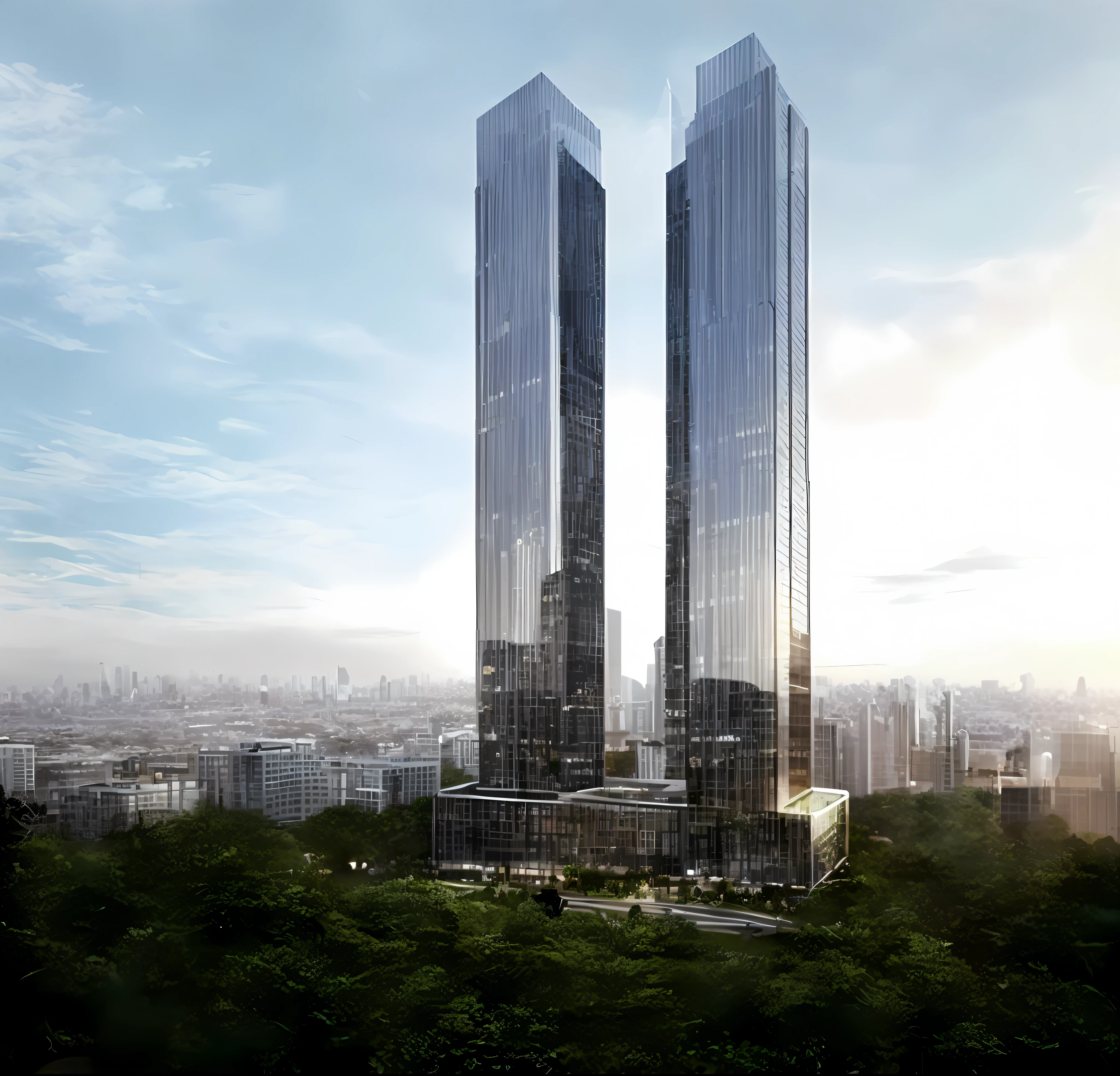 Renderings of big cities with high-rise buildings and pedestrians, tall glass skyscrapers, tree-lined skyscrapers, Foster and partners, architectural renderings, high-rise business districts, realistic architecture, architectural visualization, skyscraper forest communities, high-rise buildings