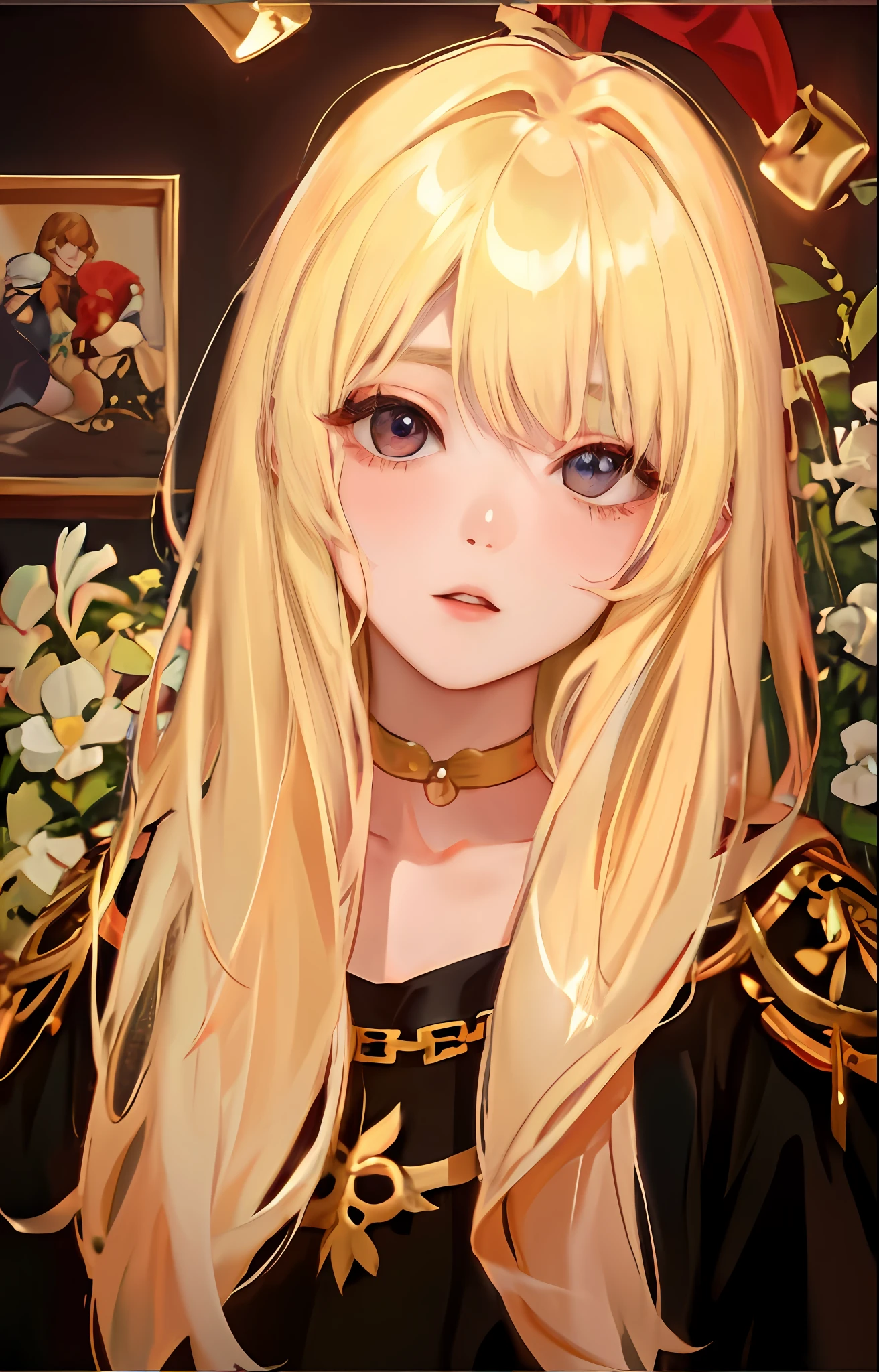 anime girl with long blonde hair and a red bow, portrait knights of zodiac girl, detailed digital anime art, blonde anime girl with long hair, detailed portrait of anime girl, beautiful anime portrait, blonde - haired princess, portrait anime girl, anime style 4 k, digital anime illustration, anime style portrait, digital anime art, anime style. 8k, stunning anime face portrait