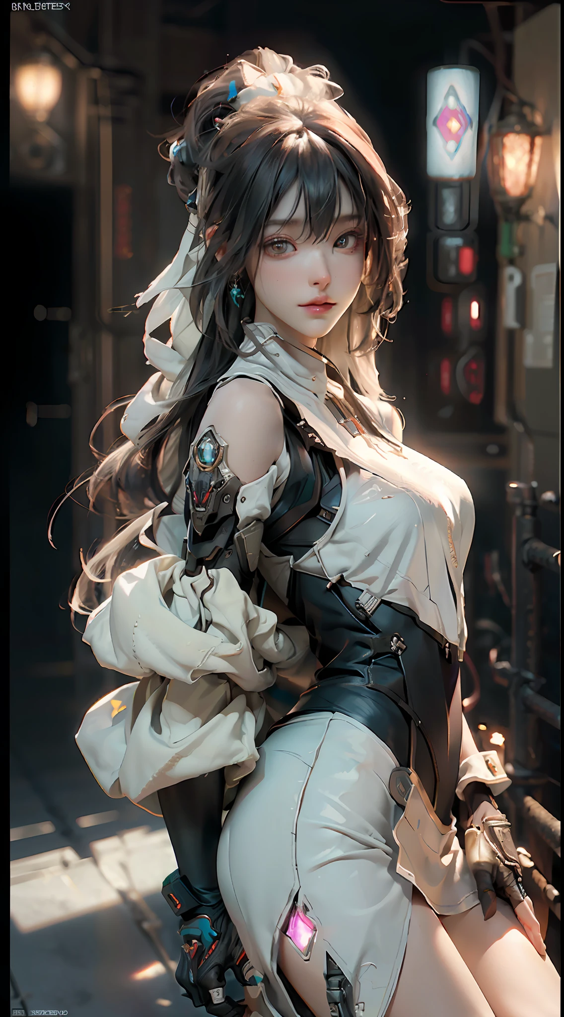 ((Best quality)), ((masterpiece)), (detailed:1.4), 3D, an image of a beautiful cyberpunk female,HDR (High Dynamic Range),Ray Tracing,NVIDIA RTX,Super-Resolution,Unreal 5,Subsurface scattering,PBR Texturing,Post-processing,Anisotropic Filtering,Depth-of-field,Maximum clarity and sharpness,Multi-layered textures,Albedo and Specular maps,Surface shading,Accurate simulation of light-material interaction,Perfect proportions,Octane Render,Two-tone lighting,Wide aperture,Low ISO,White balance,Rule of thirds,8K RAW,