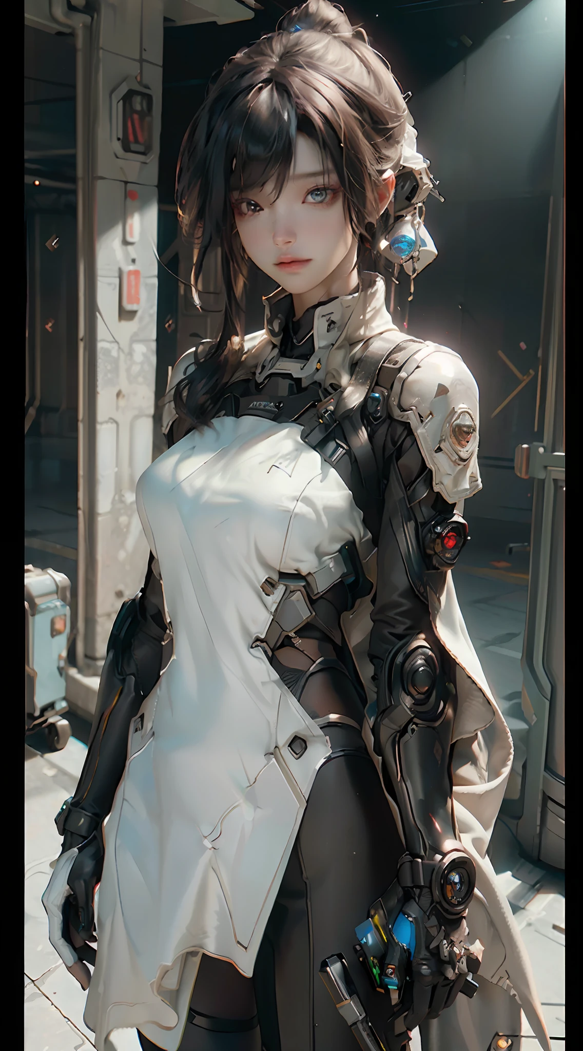 ((Best quality)), ((masterpiece)), (detailed:1.4), 3D, an image of a beautiful cyberpunk female,HDR (High Dynamic Range),Ray Tracing,NVIDIA RTX,Super-Resolution,Unreal 5,Subsurface scattering,PBR Texturing,Post-processing,Anisotropic Filtering,Depth-of-field,Maximum clarity and sharpness,Multi-layered textures,Albedo and Specular maps,Surface shading,Accurate simulation of light-material interaction,Perfect proportions,Octane Render,Two-tone lighting,Wide aperture,Low ISO,White balance,Rule of thirds,8K RAW,