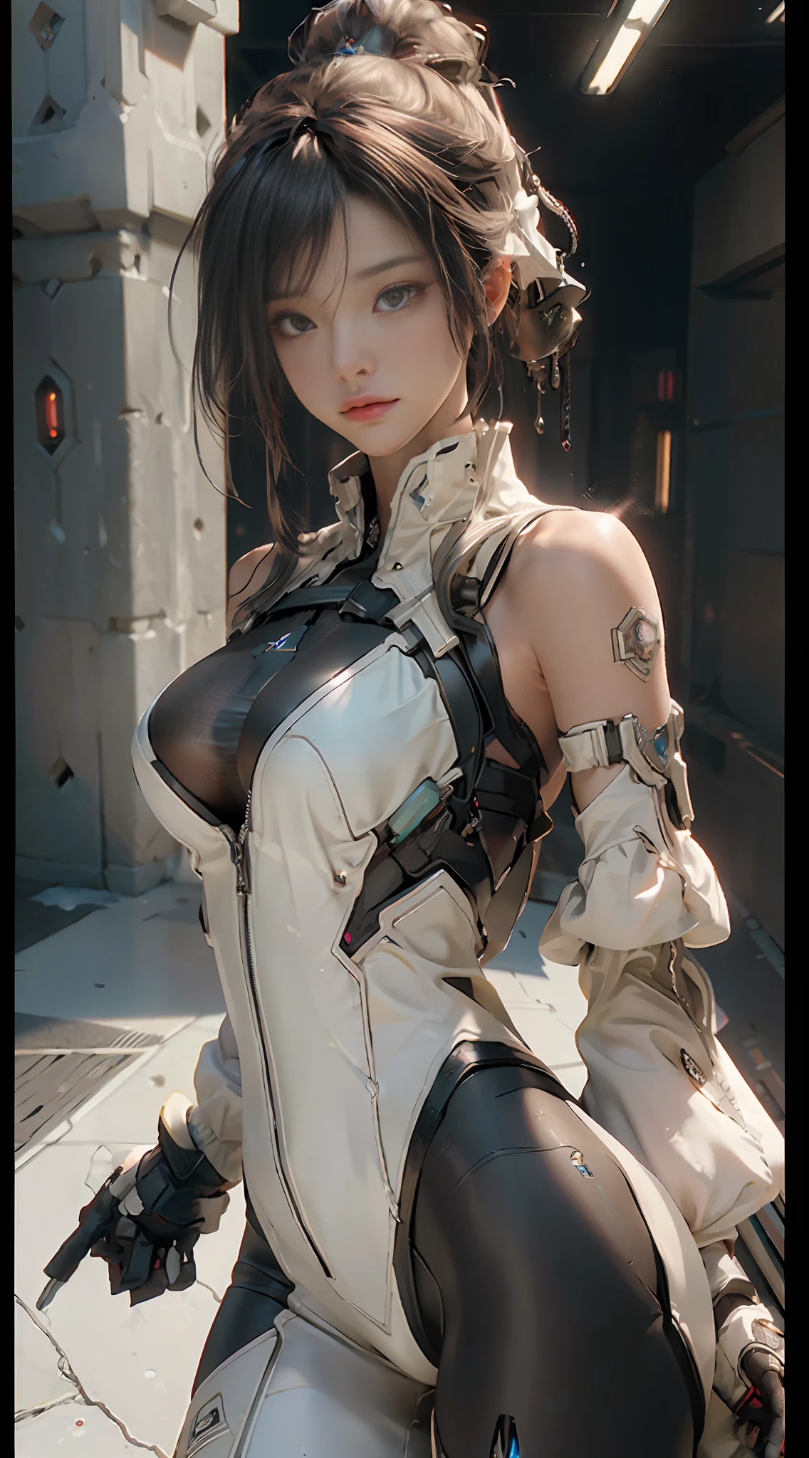 ((Best quality)), ((masterpiece)), (detailed:1.4), 3D, an image of a beautiful cyberpunk female,HDR (High Dynamic Range),Ray Tracing,NVIDIA RTX,Super-Resolution,Unreal 5,Subsurface scattering,PBR Texturing,Post-processing,Anisotropic Filtering,Depth-of-field,Maximum clarity and sharpness,Multi-layered textures,Albedo and Specular maps,Surface shading,Accurate simulation of light-material interaction,Perfect proportions,Octane Render,Two-tone lighting,Wide aperture,Low ISO,White balance,Rule of thirds,8K RAW,