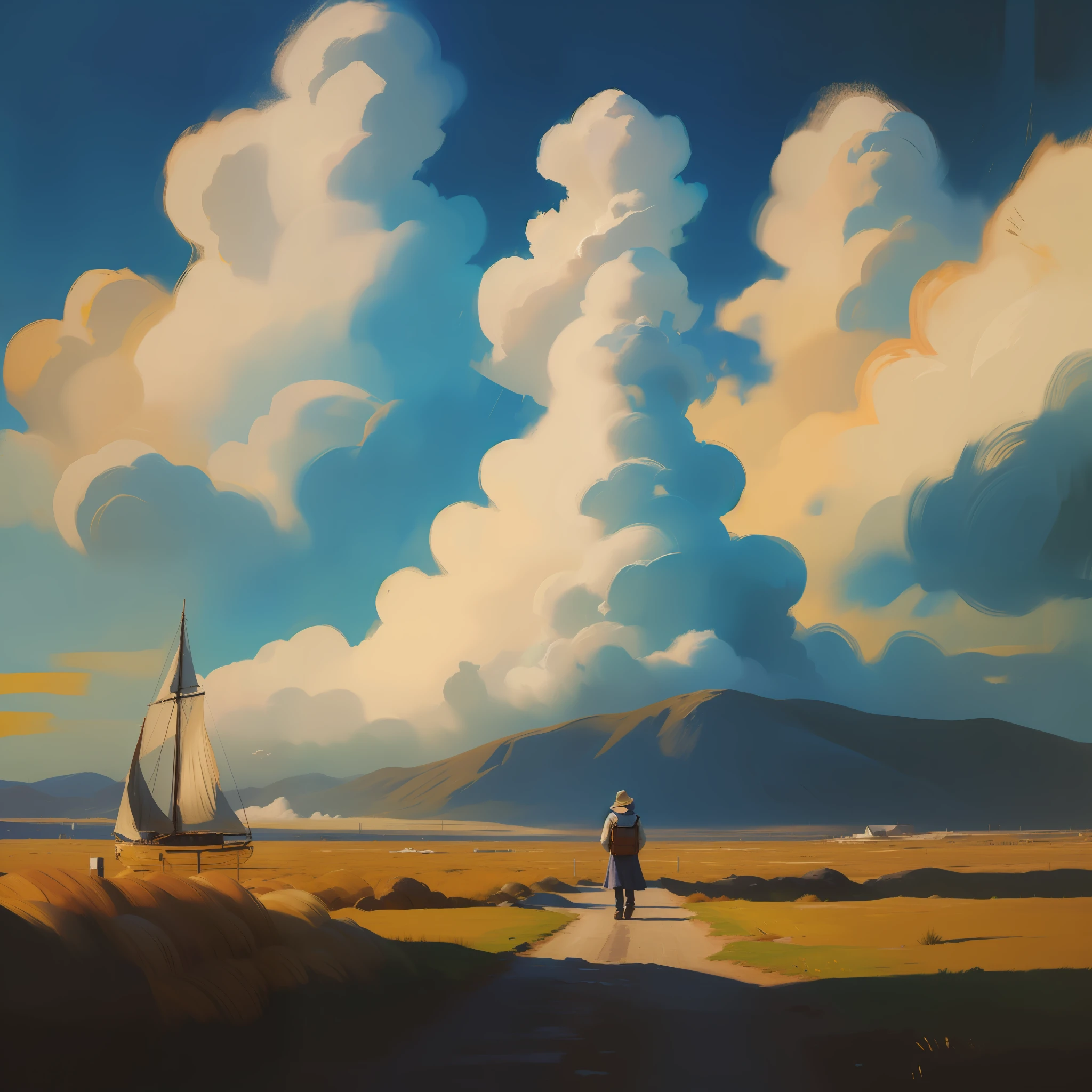 (Absurdity: 1.2), (Masterpiece: 0.8), (Depth of field: 0.8), (Good Texture: 0.7), (Wind: 0.6), (Cloud: 0.8), (Style Handmade: 0.6),