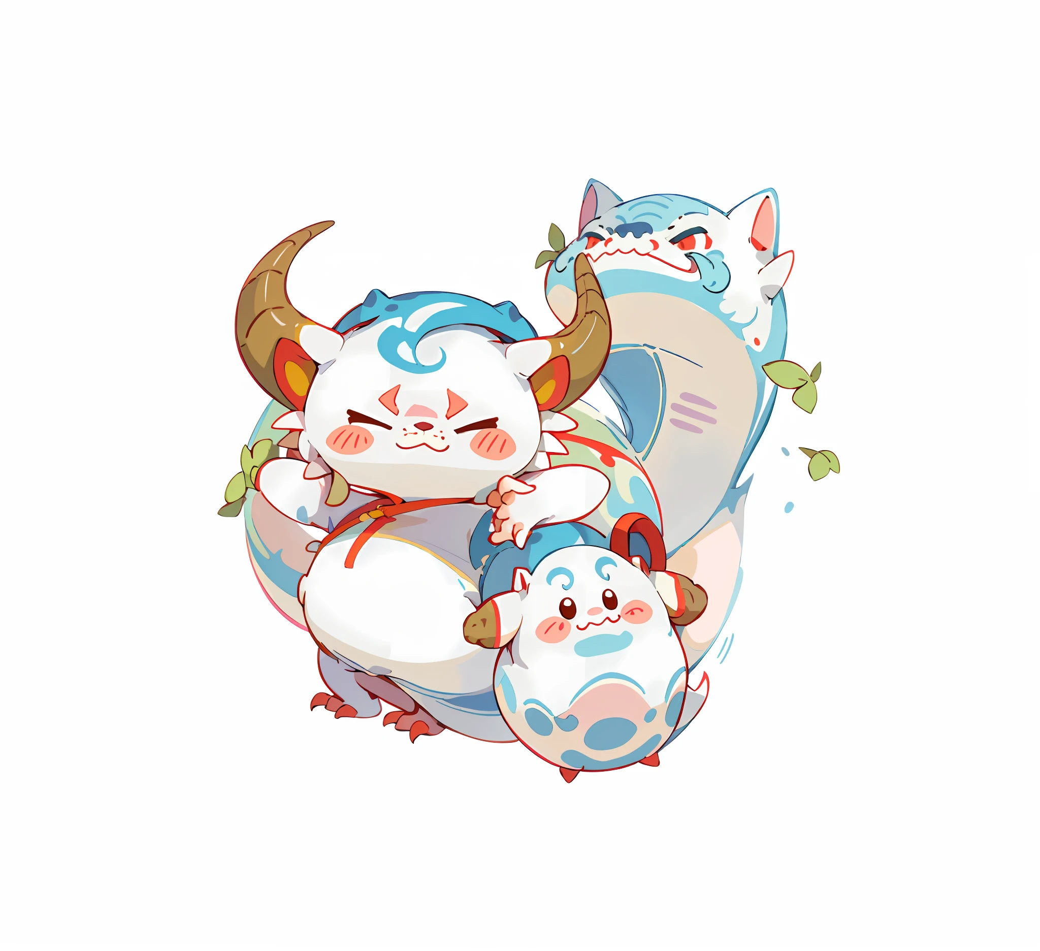 Single sticker, 1 sticker, three little dragons, cute little chinese dragon, chinese dragon, anthropomorphic, dragon maiden, white background, no background, simple background, minimal, cute, tiny, pastel color, vector style, no gradient, multiple arrangement, unity, different actions
