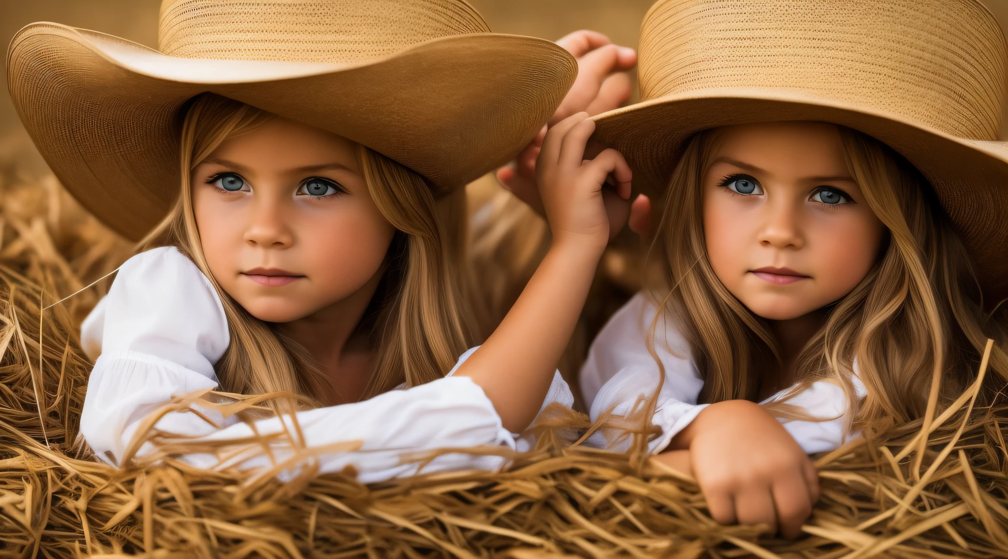a closeup a long haired blonde child girl in a cowboy hat lying in hay, Madonna, album art cover, music album cover, music album art, album cover, CD cover, cover art, album cover, album cover, album cover, cow-girl, alternative album cover,  Montana, album art, cowgirl, promotional photo, artwork, album cover!