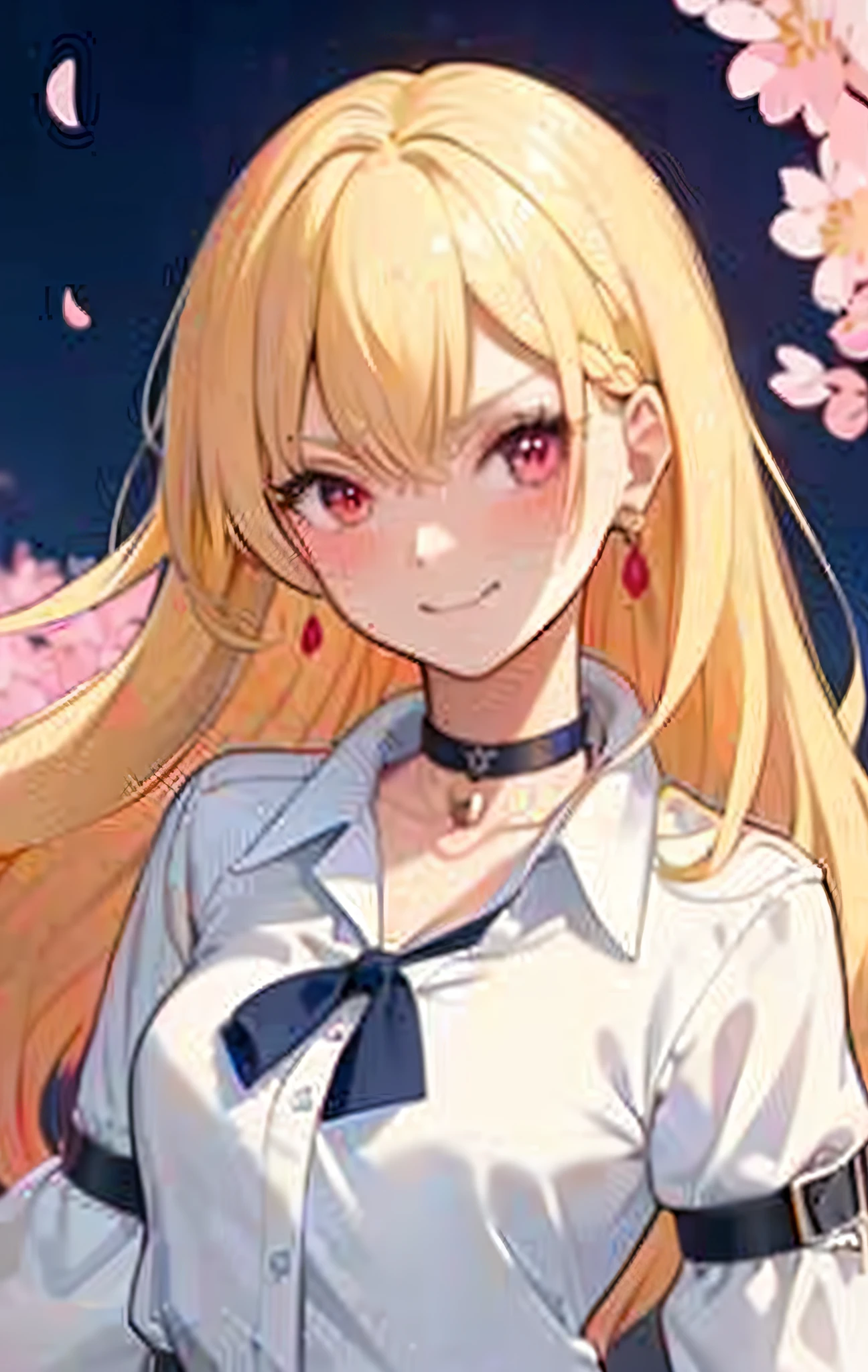 anime girl with long blonde hair and red eyes standing in front of a cherry tree, blonde anime girl with long hair, anime visual of a cute girl, “anime girl, anime girl with long hair, beautiful anime high school girl, cute anime girl portraits, yandere, young anime girl, 🌺 cgsociety, yandere intricate, extremely cute anime girl face