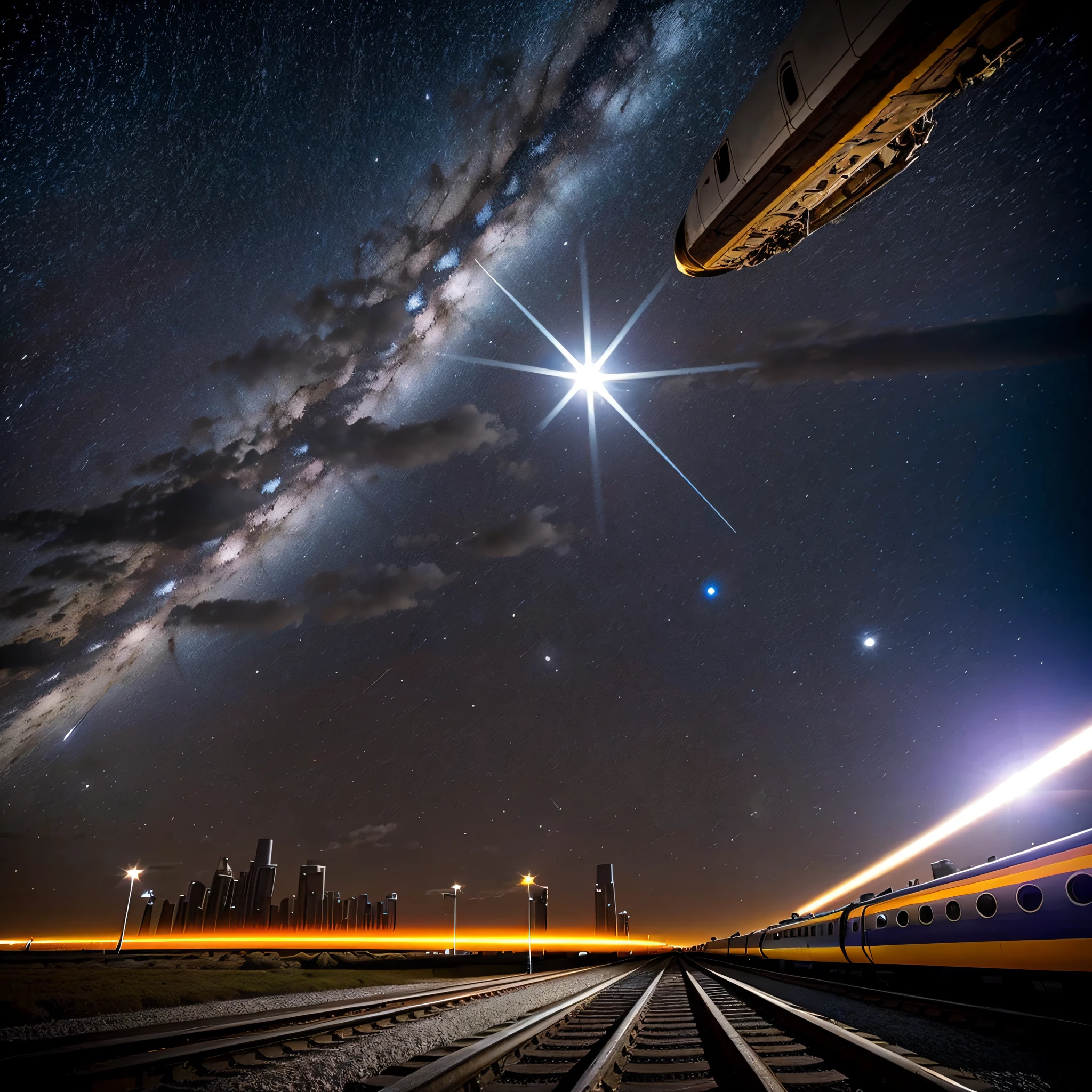 space station, Saturn's rings, railway, train, fantastic