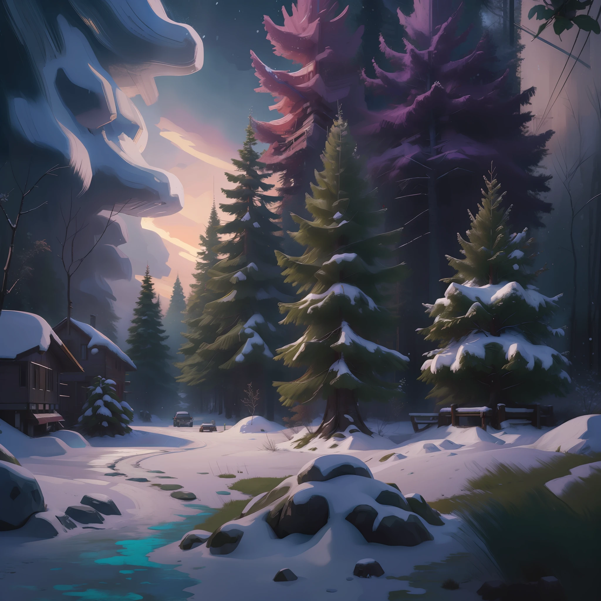 Masterpiece, best quality, high quality, highly detailed CG unity 8k wallpaper, coniferous forest, silence, towering conifers covering the forest floor, severe cold climate, serene beauty, snow, winter, mild summer, breeze, Conifers, branches, bokeh, depth of field, HDR, bloom, chromatic aberration, photorealistic, extremely detailed, popular on artstation, popular on CGsociety, complex, high detail, dramatic, art midway
