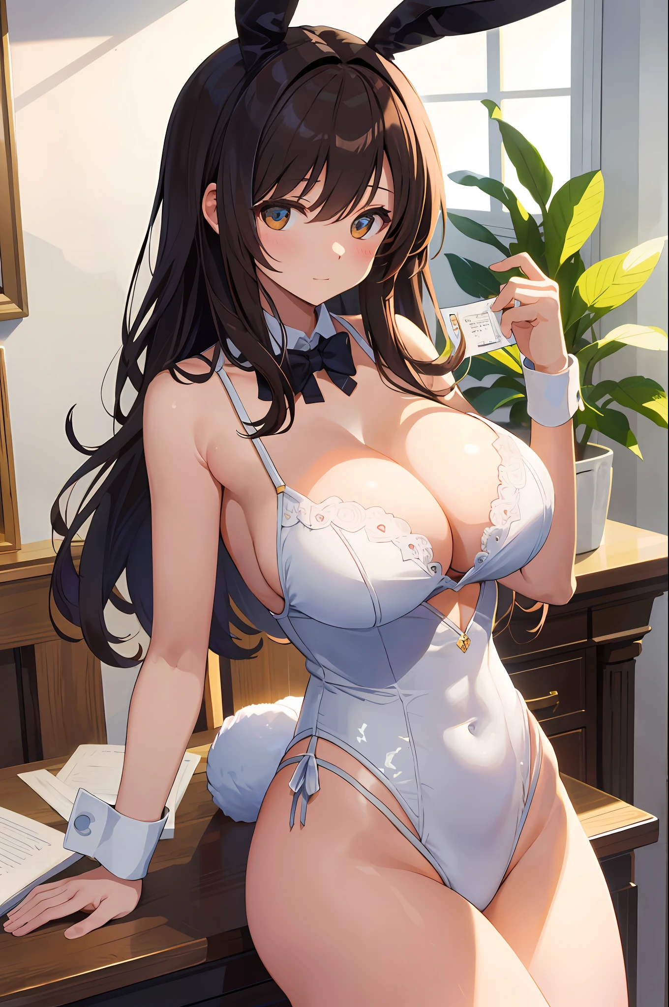 masterpiece, best quality, finely detailed, high resolution, extremely delicate and beautiful, (bunny girl), (huge breasts)