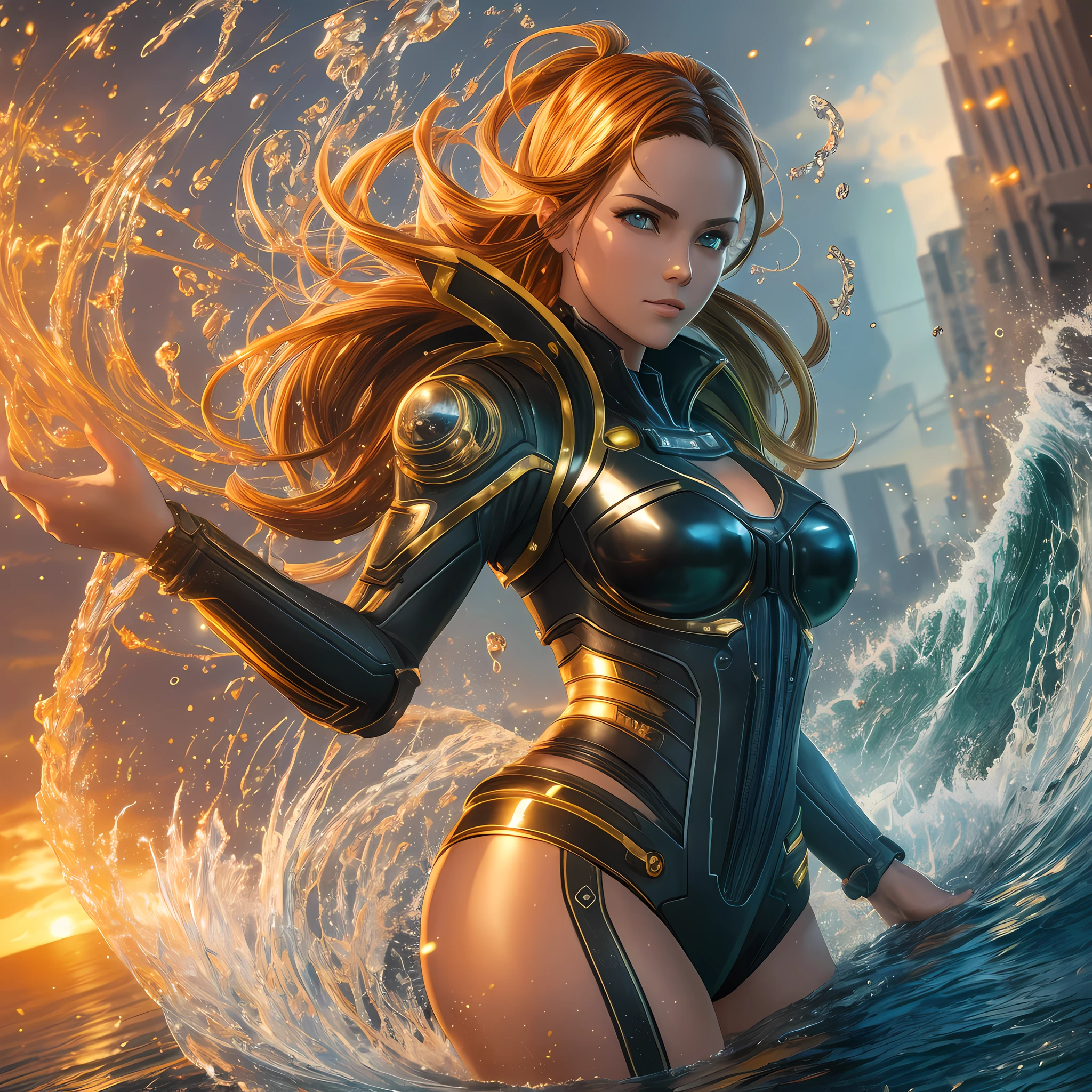 ((Best quality)), ((masterpiece)), (detailed:1.4), 3D, an image of a beautiful cyberpunk female,HDR (High Dynamic Range),Ray Tracing,NVIDIA RTX,Super-Resolution,Unreal 5,Subsurface scattering,PBR Texturing,Post-processing,Anisotropic Filtering,Depth-of-field,Maximum clarity and sharpness,Multi-layered textures,Albedo and Specular maps,Surface shading,Accurate simulation of light-material interaction,Perfect proportions,Octane Render,Two-tone lighting,Wide aperture,Low ISO,White balance,Rule of thirds,8K RAW,Masterpiece, best quality, (8k very detailed CG unit wallpaper) (best quality), (best illustration), (best shading) a golden sea wave, bright orange aol sunset through the wave, golden water drops flying, (:1. 6), --auto --s2