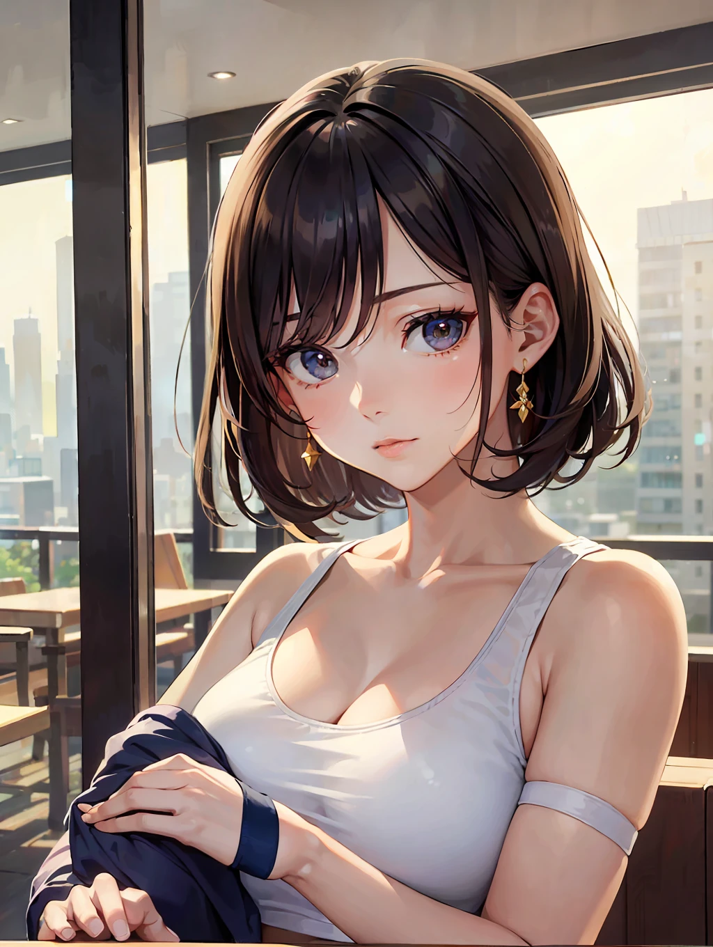 (Masterpiece, Top Quality, Best Quality, Official Art, Beauty and Aesthetics: 1.2), Super Gentle and Cute Mature Woman (1girl), Yoga Clothes, Yoga Classes, Yoga Mats, Double Eyelids, Round Chin, Delicate Collarbone