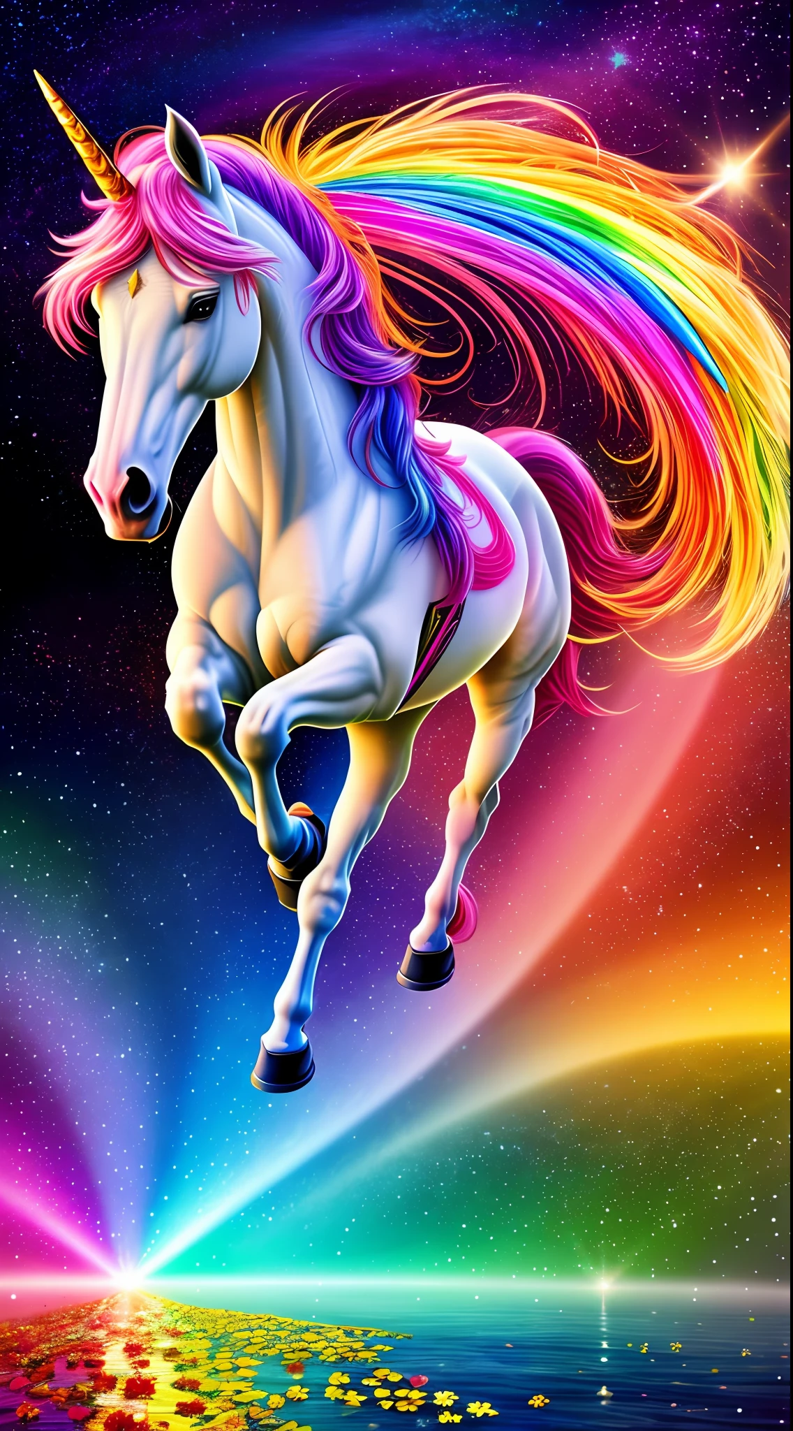 extremely detailed wallpaper, magical world full of full-body unicorns, rainbows and stars, dynamic pose, spring, morning, light beams, flowers, The illustration is colorful and vibrant, with charming details in each element. The unicorns are depicted with cartoon, colorful manes and friendly expressions, while the rainbows are bright and full of vivid tones. The twinkling stars add a touch of magic to the scenery(intricate details:1.12), hdr, (intricate details, hyperdetailed:1.15), (cinematic look:1.4), soft tones, insane details, intricate details, hyperdetailed, low contrast, soft cinematic light, exposure mix, hdr, faded, colorful atmosphere for children,