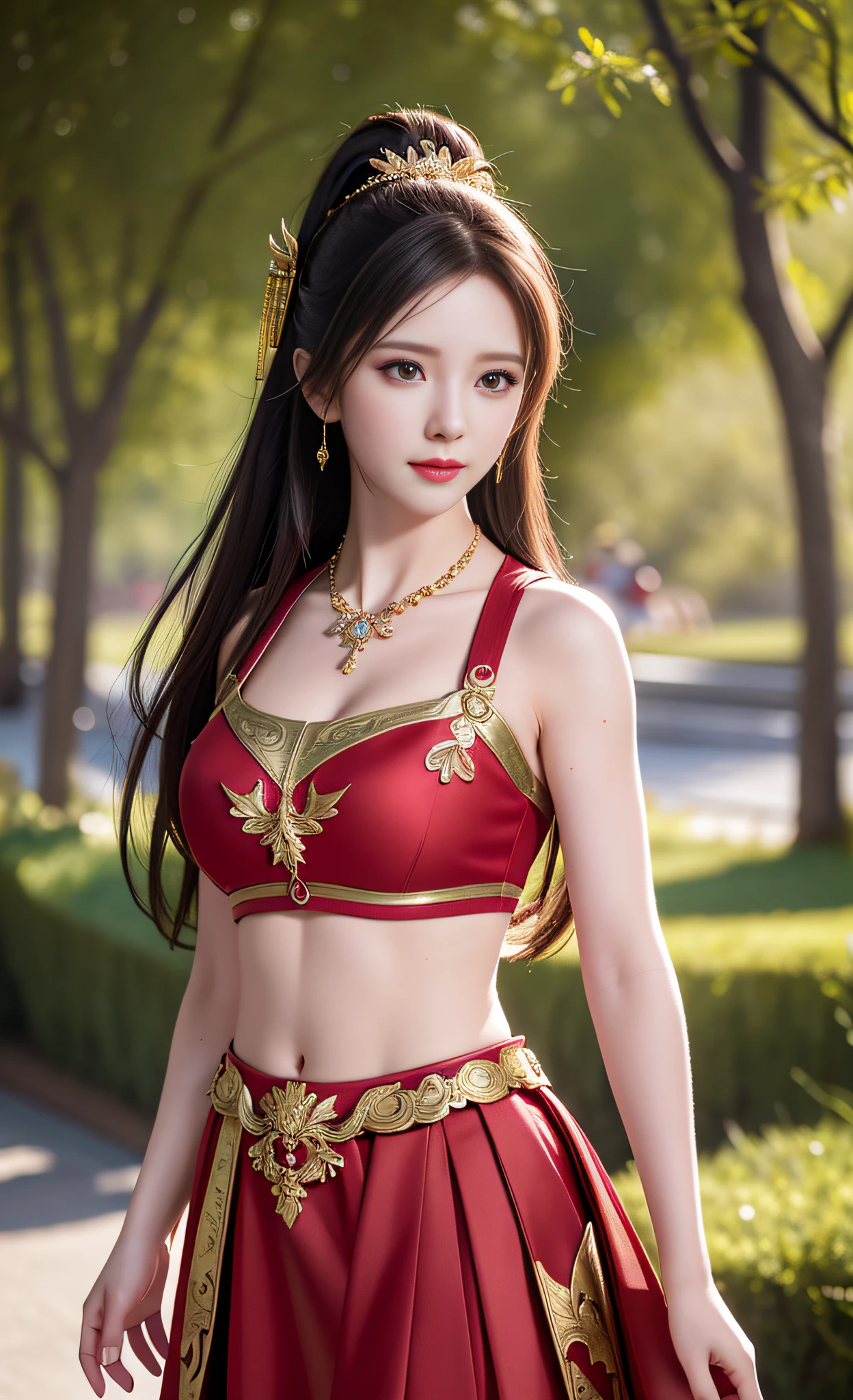 Best Quality, Masterpiece, High Resolution, 1 Girl, Red Metallic Bikini Armor, Cuirass Gold Pattern, Porcelain Skirt, Hair Accessories, Necklace, Jewelry, Beautiful Face, Physics, Tyndall Effect, Realism, Dark Studio, Edge Lighting, Two-tone Lighting, (High Detail Skin: 1.2), 8k UHD, DSLR, Soft Light, High Quality, Volumetric Light, Voyeur, Photograph, High Resolution, 4K, 8K, Background Bokeh Best Quality, Masterpiece, High Resolution, 1 Girl, Red Metal Bikini Armor, Cuirass gold pattern, porcelain skirt, hair accessories, necklace, jewelry, beautiful face, physics, Tyndall effect, realistic, dark studio, edge lighting, two-tone lighting, (high detail skin: 1.2), 8k uhd, DSLR, soft light, high quality, volumetric light, candid photo, high resolution, 4k, 8k, forest background, horseback riding, ponytail hair