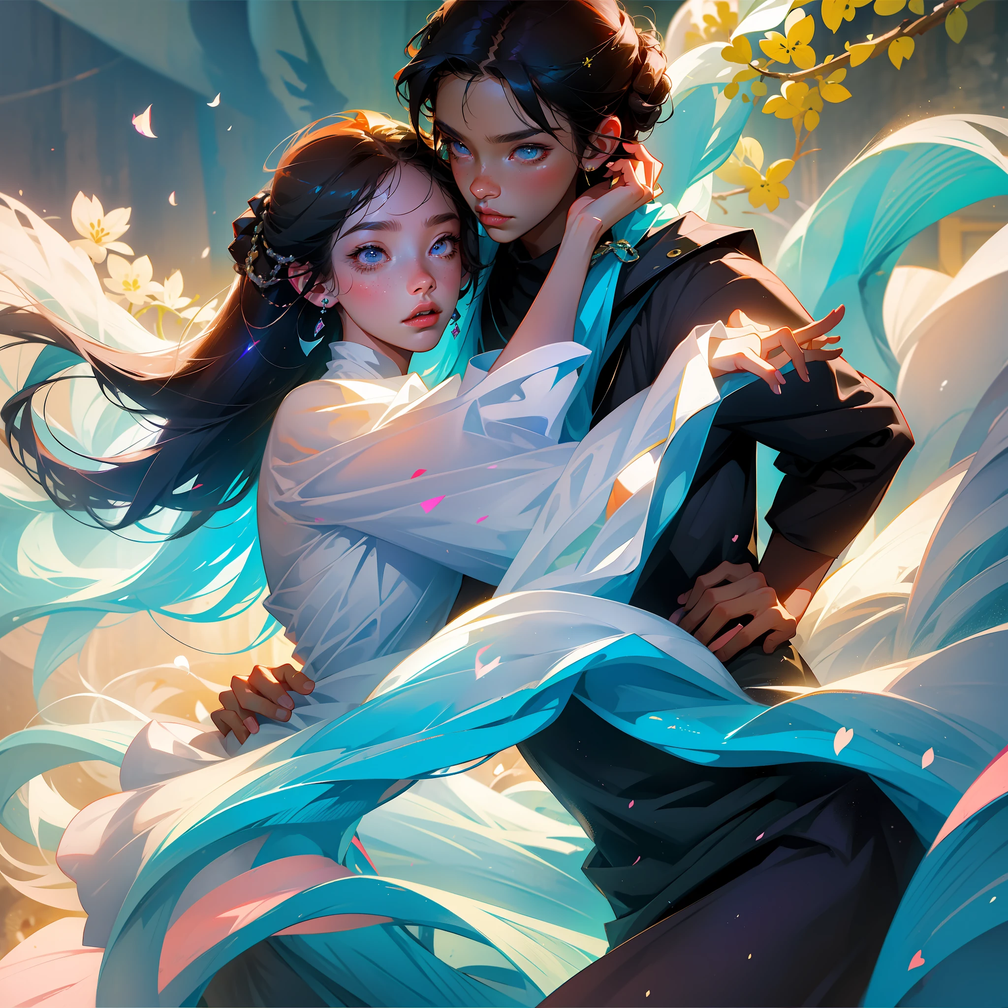1. The avatar of the male and female protagonists, usually a male and a female 2. The avatars of the two should be vivid and easy to identify 3. The background of the couple's avatar can be romantic elements such as love, candy, and flowers 4. The color matching of the couple's avatar should be warm and sweet, making people feel romantic and happy 5. Some special symbols, such as couple bracelets, photo frames, keychains, etc., can increase the love elements of the couple's avatar 6. The design of the couple's avatar should be concise, not overly complicated, and the focus is to make people feel the love of the two. Strong close-up, Disney style, 3D technology, bubble mart texture, blind box elements, OC technology rendering