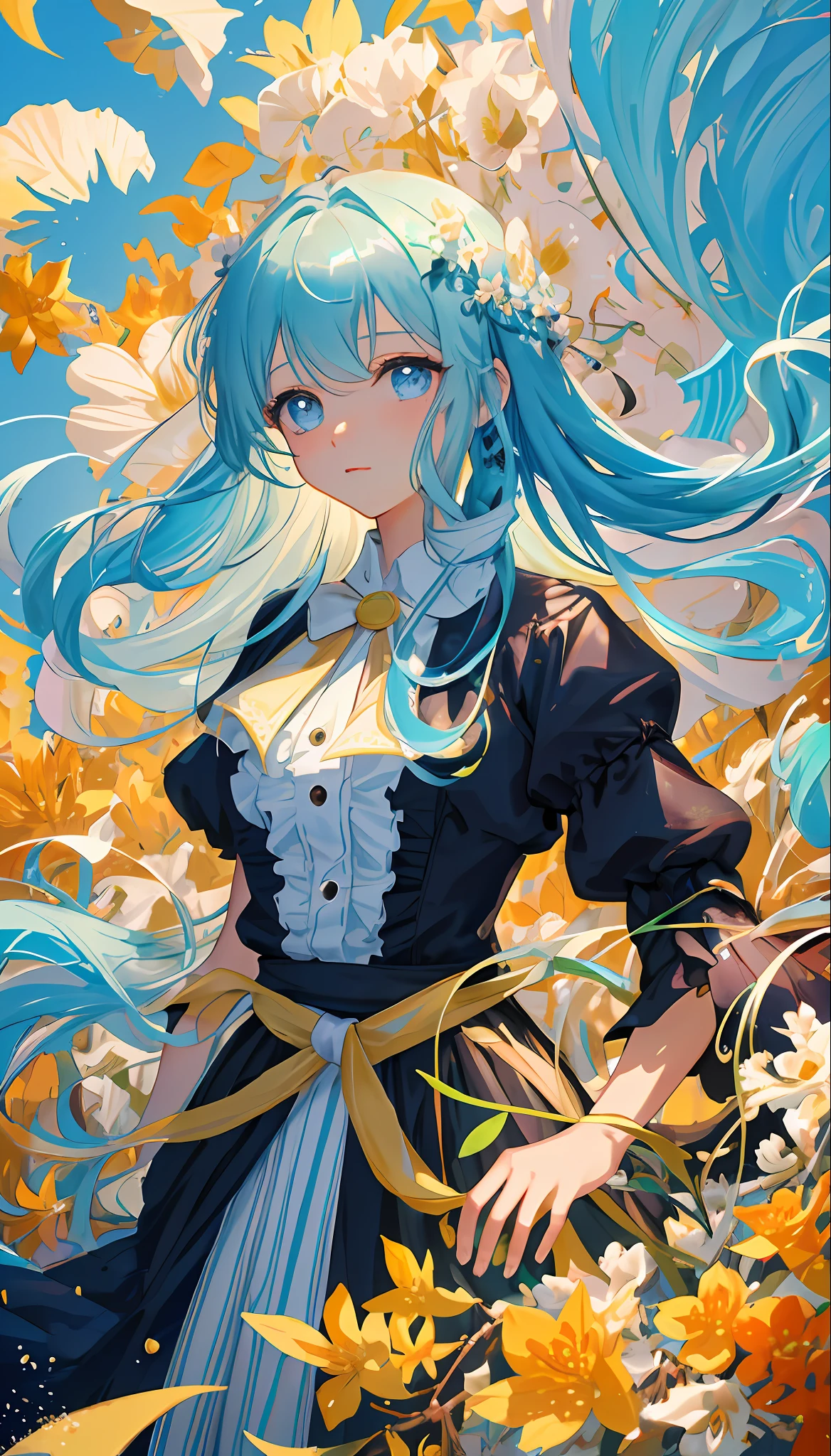 (masterpiece), (best quality), (ultra detailed),(disheveled hair),(illustration), (1girl), (Fashionable clothing), standing, Fashion model, looking at viewer, (interview), (simple background),beautiful detailed eyes, delicate beautiful face, Floating,(high saturation),(colorful splashes),colorful bubble,(shining), focus on face, kamisato ayaka, light blue hair, bangs, hair ring, floating flowers, floating hairs.Girl, anime waifu, looking at viewer, highlydetailed, reflections transparent iridescent colors, long transparent iridescent RGB hair, artby Serafleur from artstation, thick acrylic,illustration on pixiv, waist up portrait, gorgeoussacred girl, best quality, ultra detailed,sad,clever,beautiful face , beautiful lighton black background, Character stvle renderedby Octane,