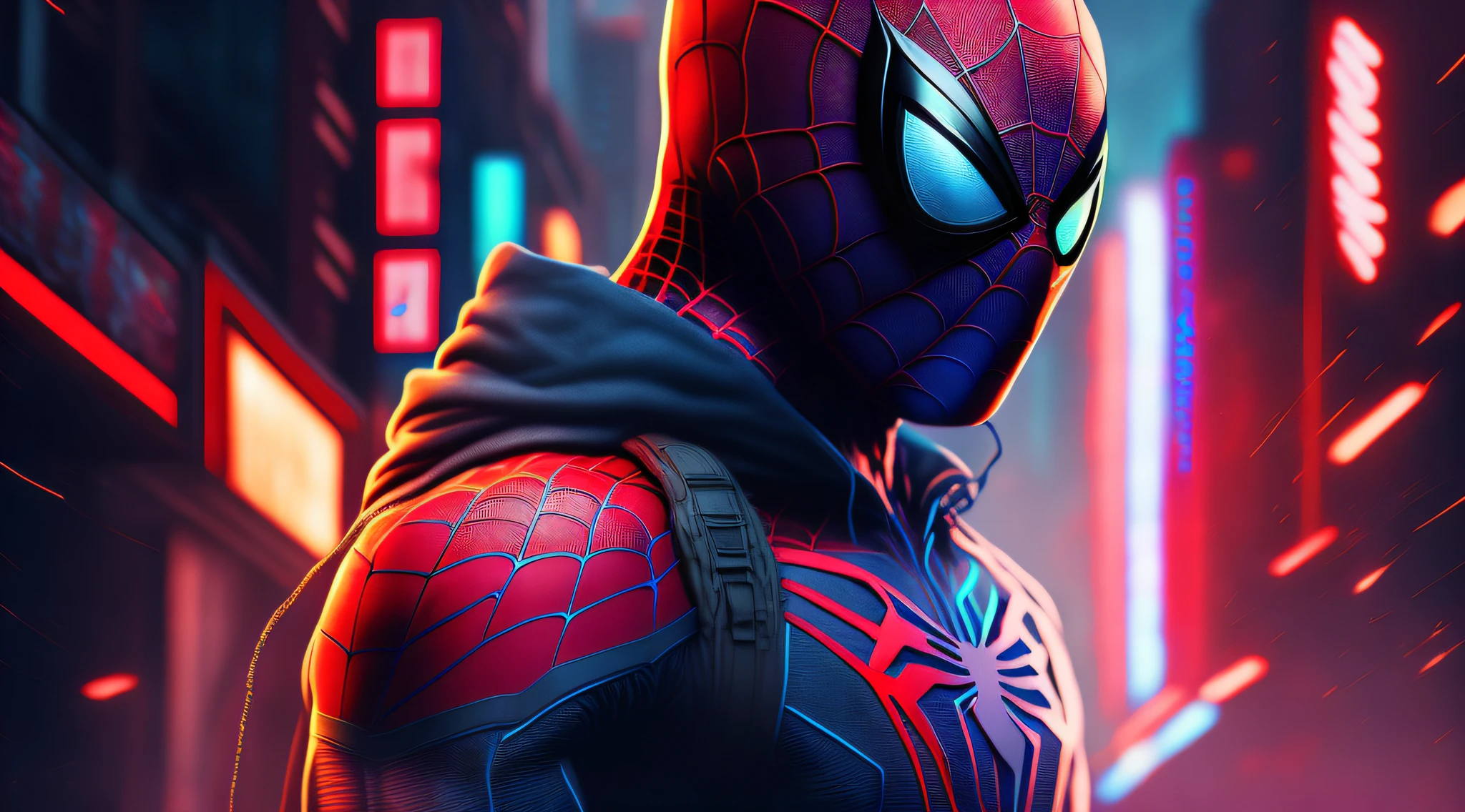 Spider-Man, cyberpunk, 8K.